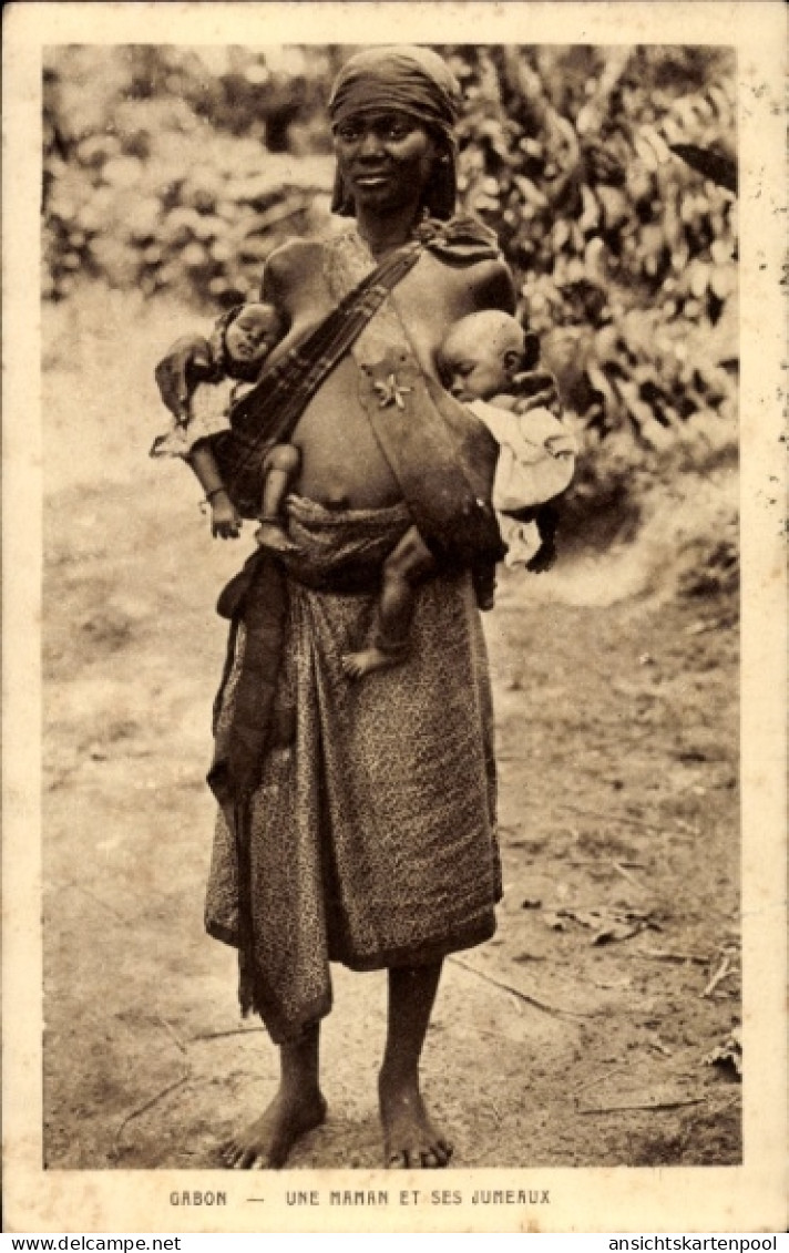 CPA Gabun, Mutter mit Zwillingen