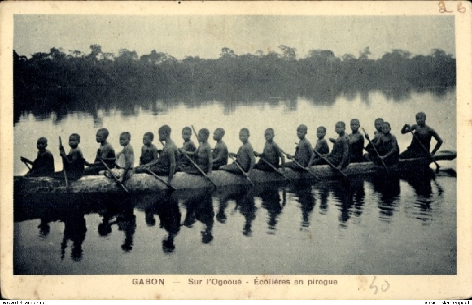 CPA Gabun, sur l'Ogooue, Ecolieres en pirogue