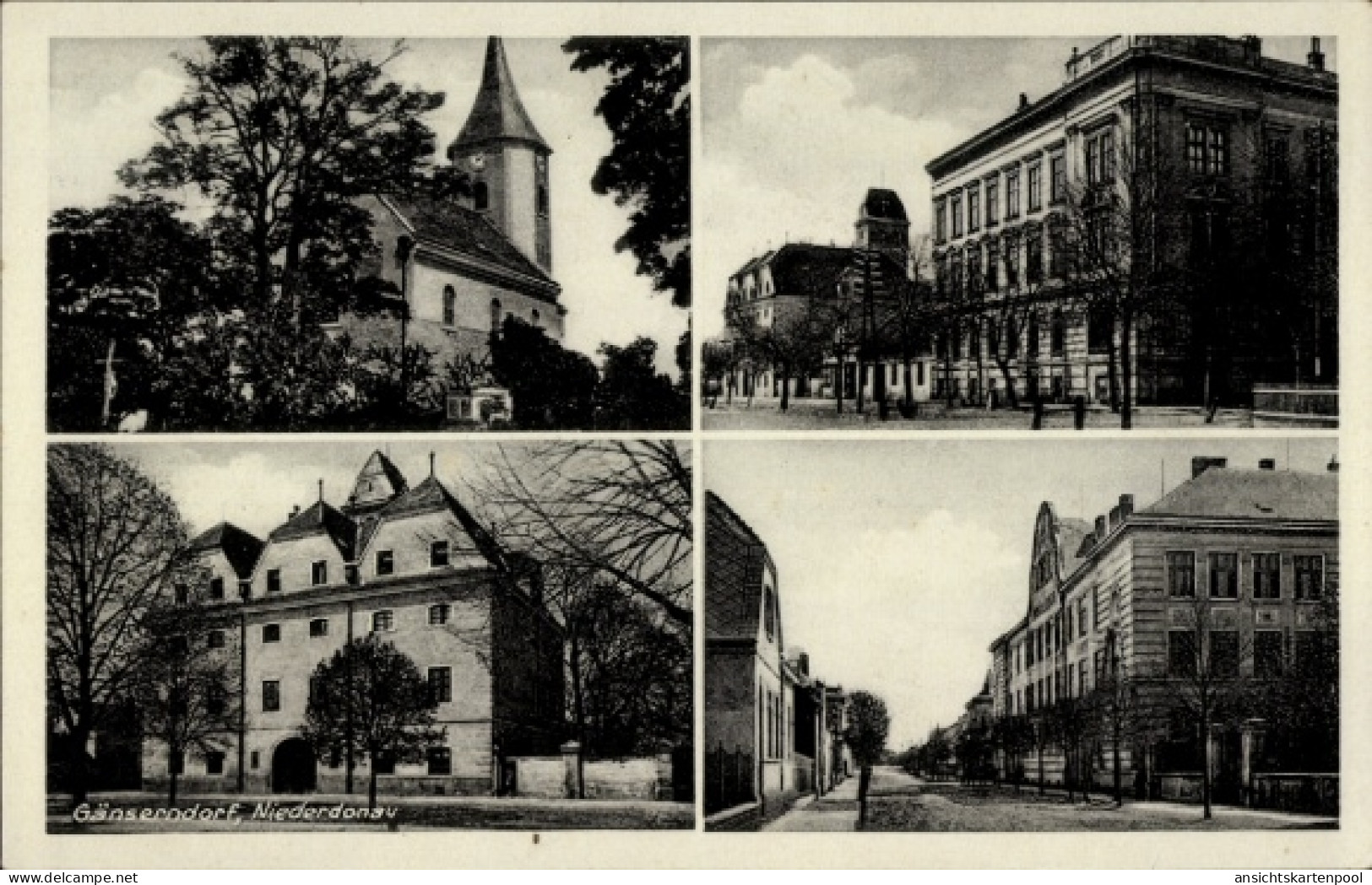 CPA Gänserndorf in Niederösterreich, Straßenpartie, Gebäude, Kirche