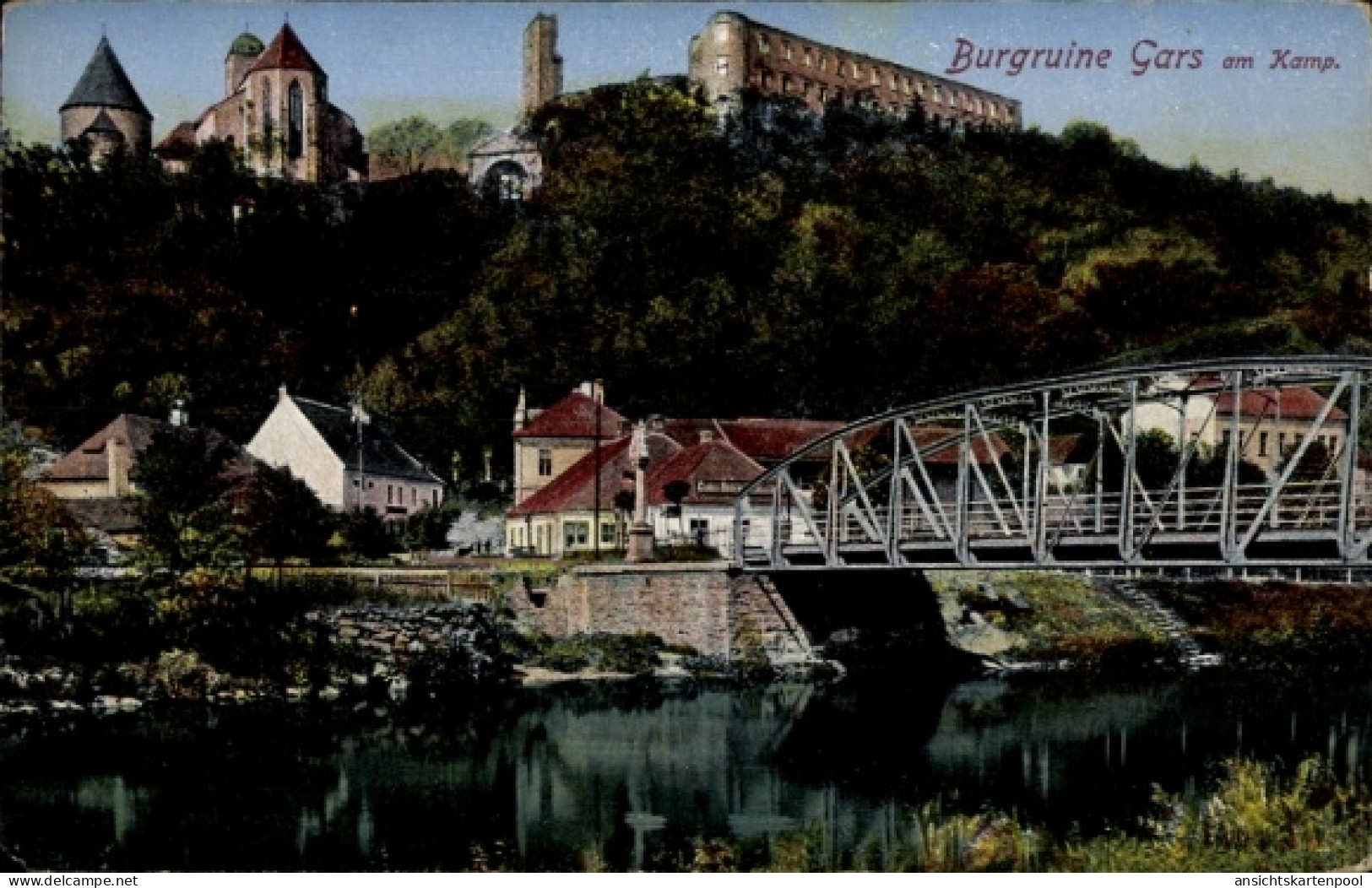 CPA Gars am Kamp in Niederösterreich, Burgruine Gars, am Kamp, Brücke, Wasser, Landschaft
