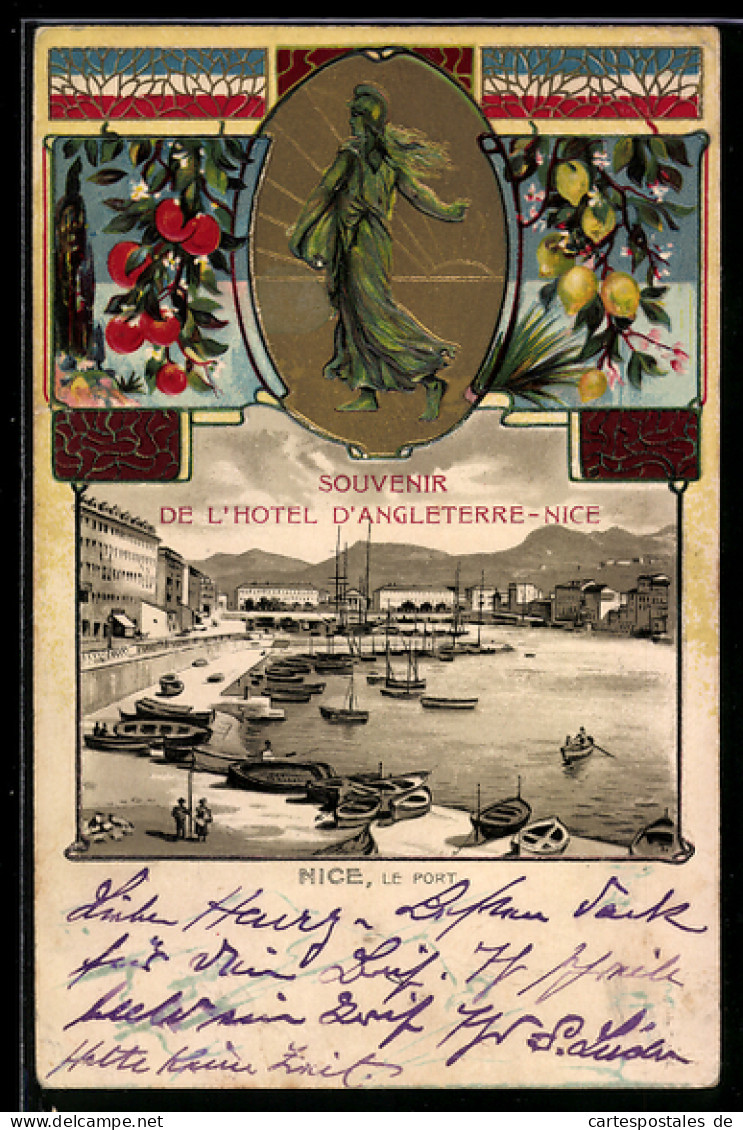 CPA gaufrée Nice, Le Port, Souvenir de l`Hotel d`Angleterre