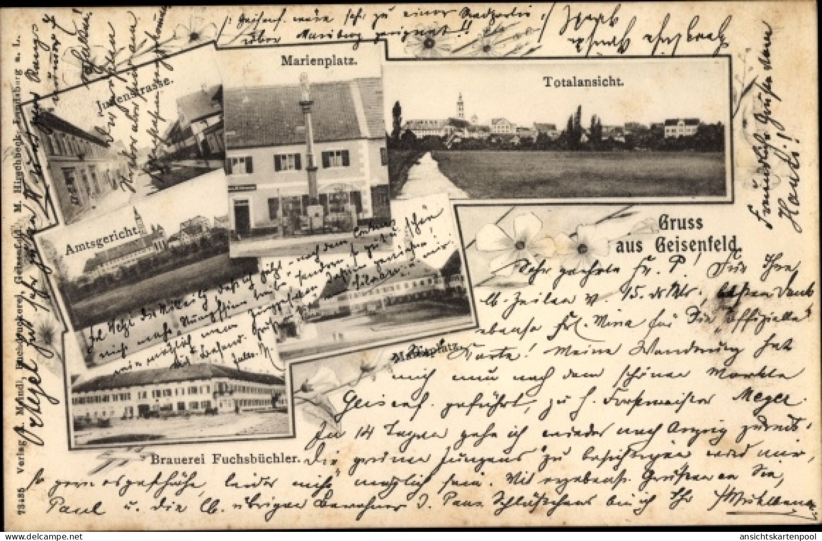 CPA Geisenfeld an der Ilm, Marienplatz, Judenstraße, Amtsgericht, Brauerei Fuchsbüchler, Marktplatz