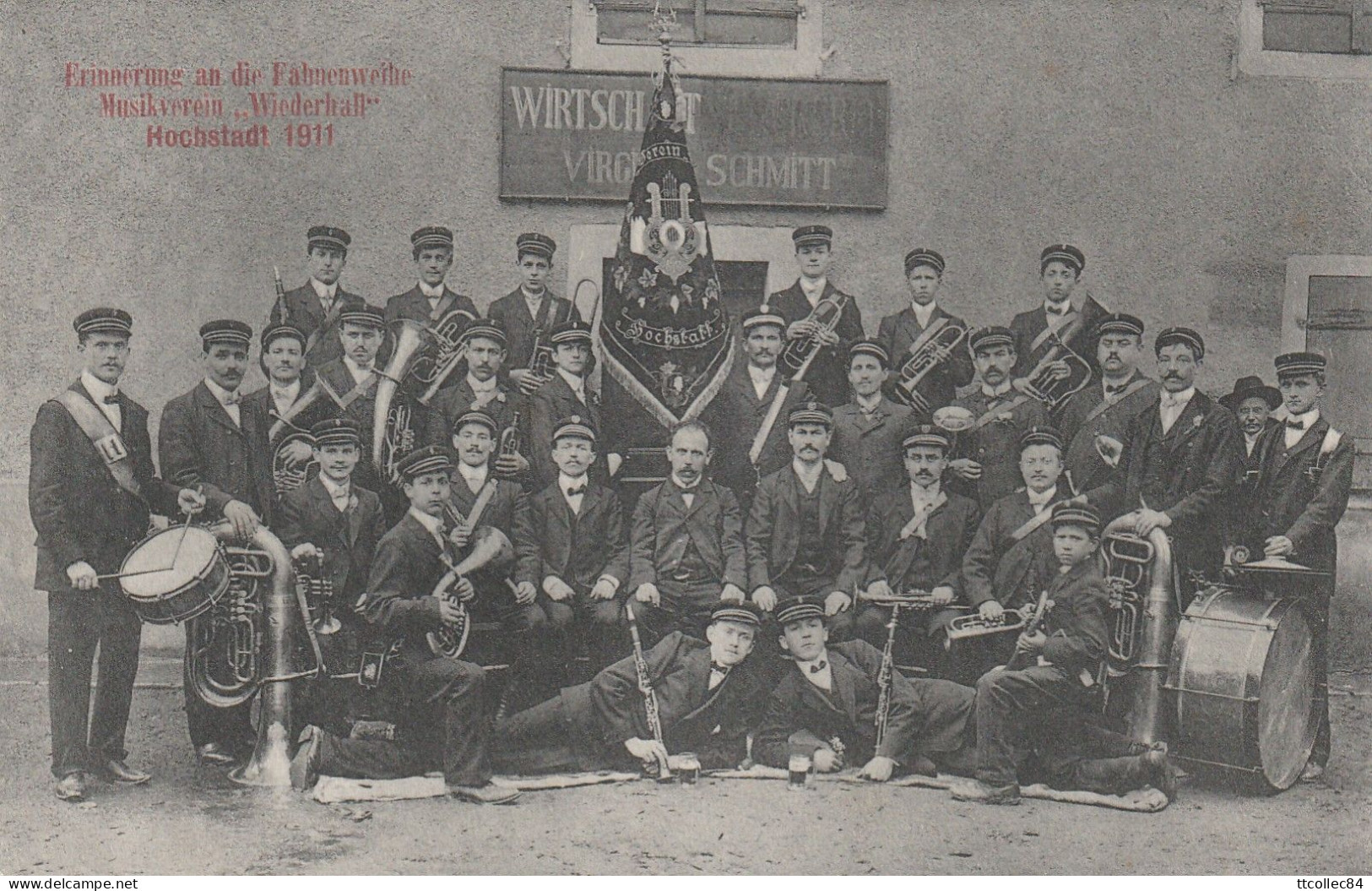 CPA-GERMANY-Erinnerung  an die Fahnenweihe-Musikverein Wiederhall-HOECHSTADT 1911
