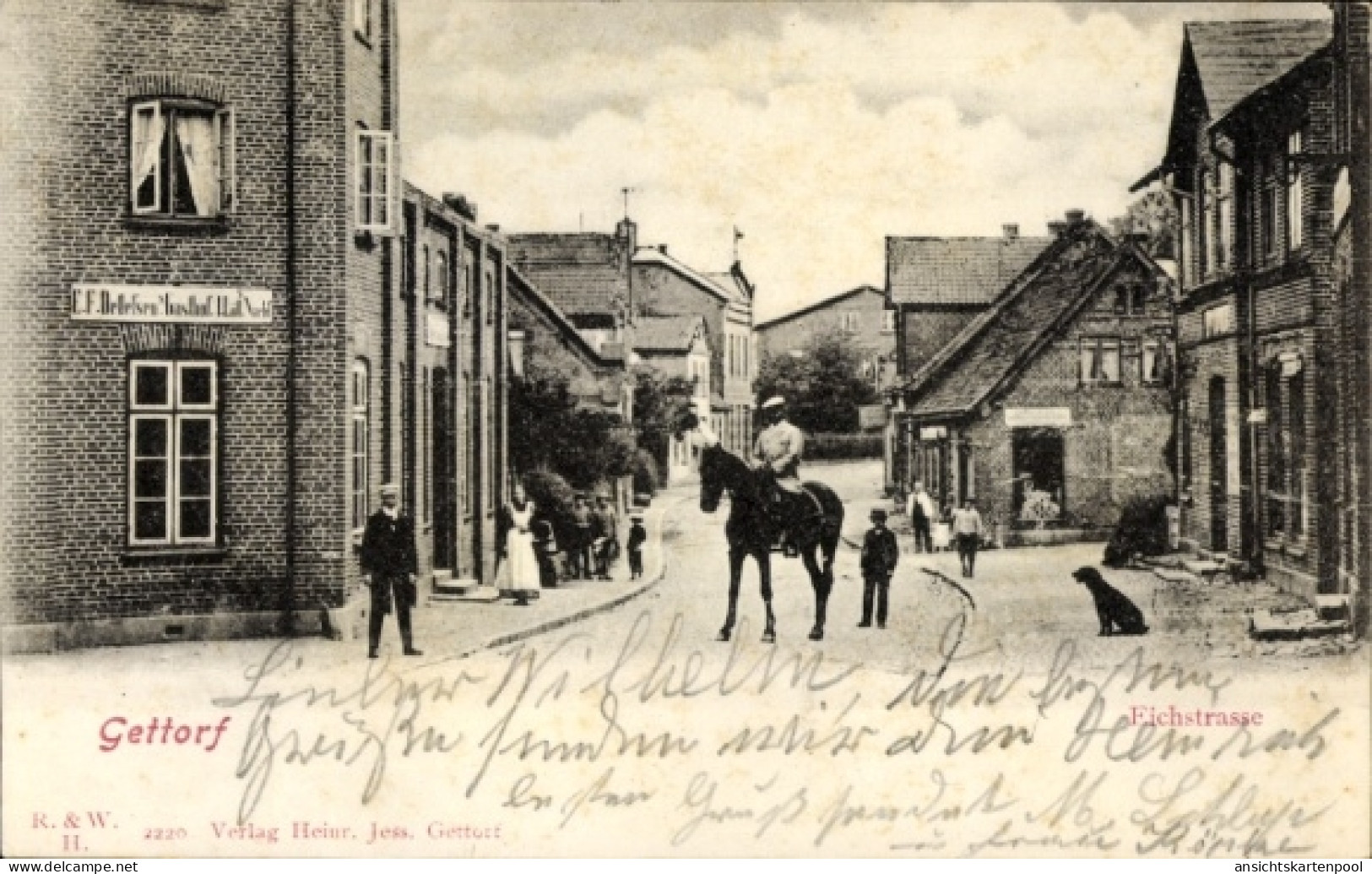 CPA Gettorf, Eichstraße, Gasthof, Reiter