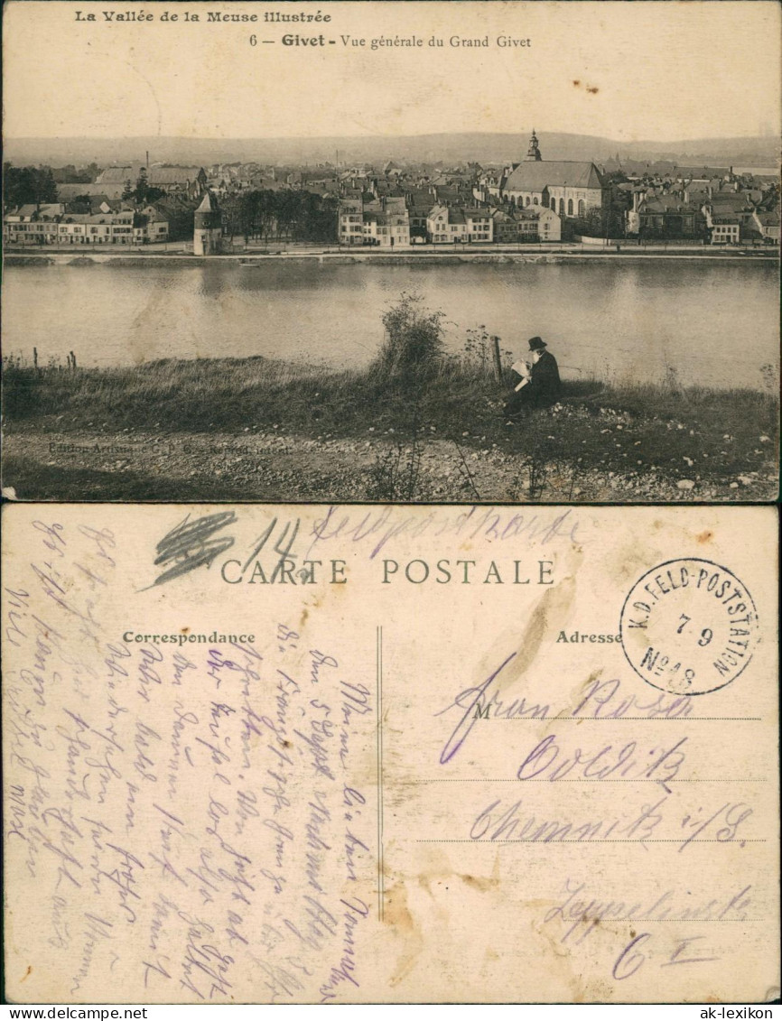 CPA Givet Givet (Djivet) Gesamtansicht von Givet mit der Maas 1914