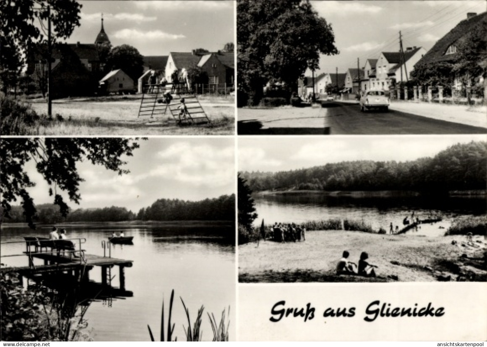 CPA Glienicke Rietz Neuendorf, Straßenpartie, Steg, Badestrand