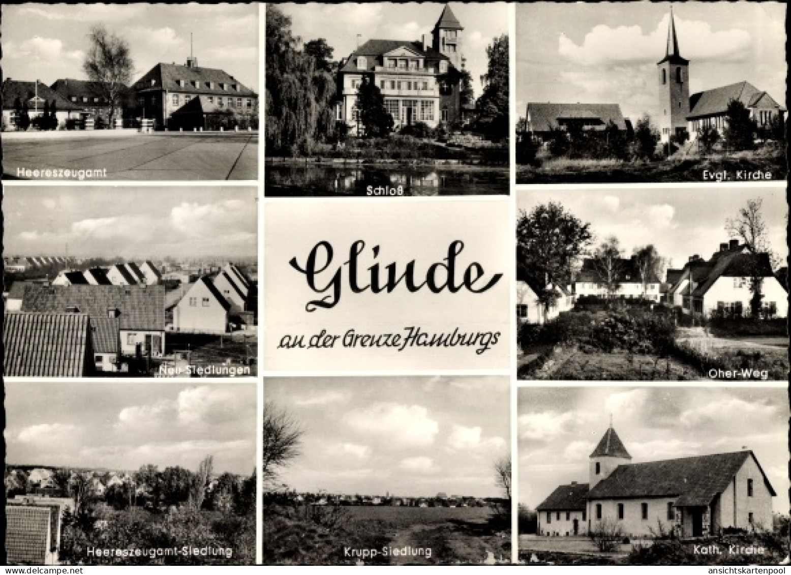 CPA Glinde in Schleswig Holstein, Heereszeugamt, Schloss,Kirche, Krupp Siedlung, Neu Siedlungen
