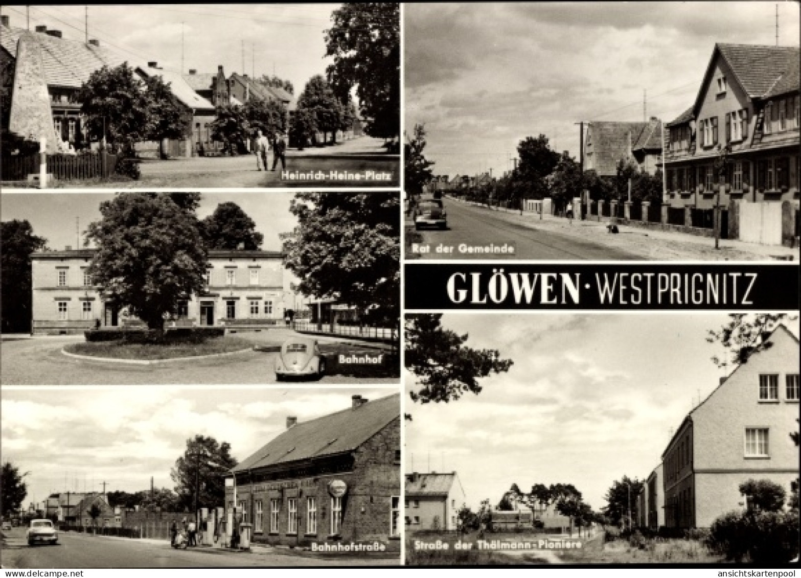 CPA Glöwen Plattenburg in der Prignitz, Heinrich Heine Platz, Bahnhof, Rat der Gemeinde