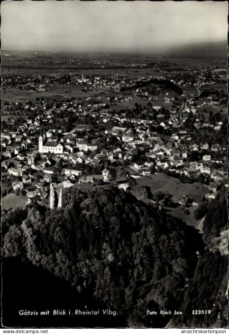 CPA Götzis in Vorarlberg, Totalansicht, Blick ins Rheintal