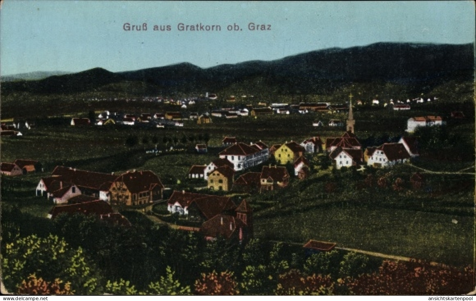 CPA Gratkorn Steiermark, Panoramablick über den Ort, Kirche