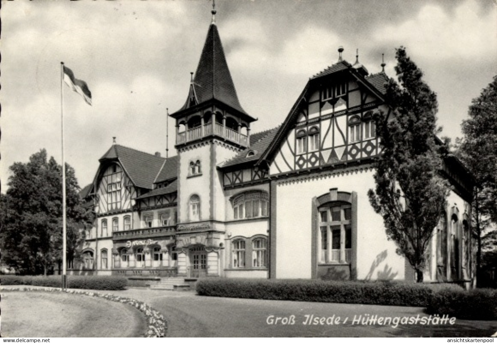 CPA Groß Ilsede, Blick auf die Hüttengaststätte, Fahne