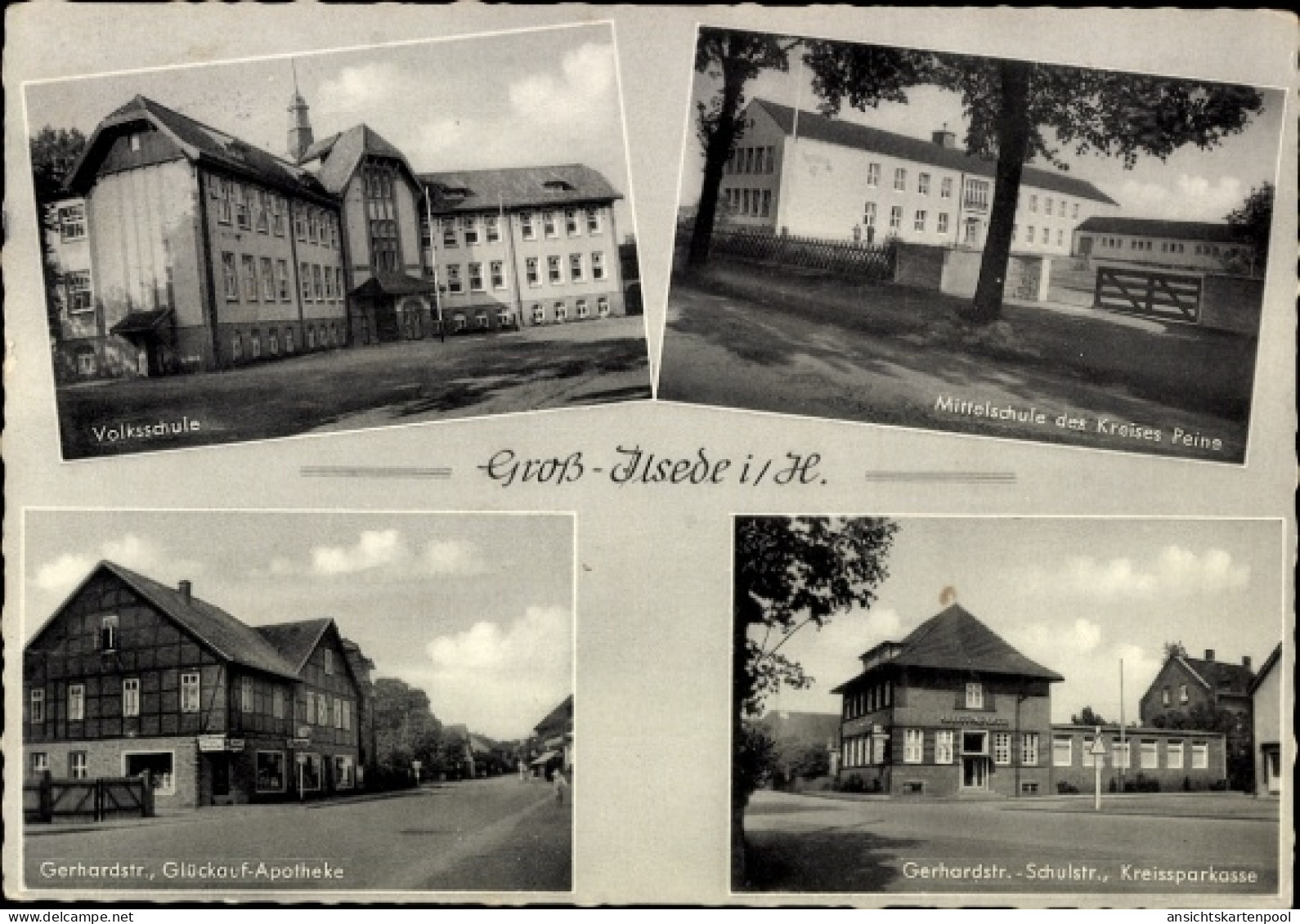 CPA Groß Ilsede in Niedersachsen, Volksschule, Gerhardstraße, Apotheke, Mittelschule