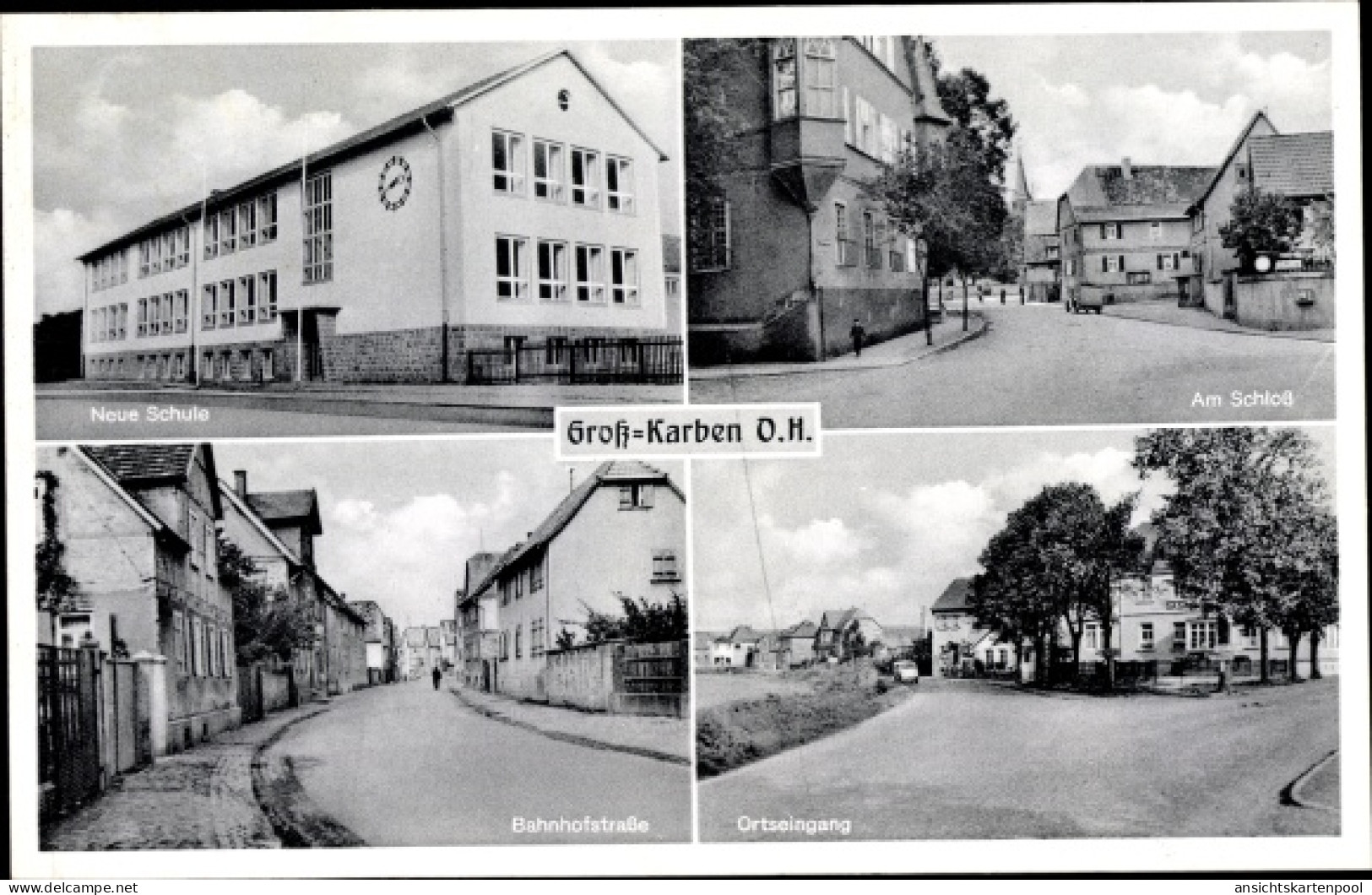CPA Groß Karben in Hessen, Neue Schule, Am Schloss, Bahnhofstraße, Ortseingang