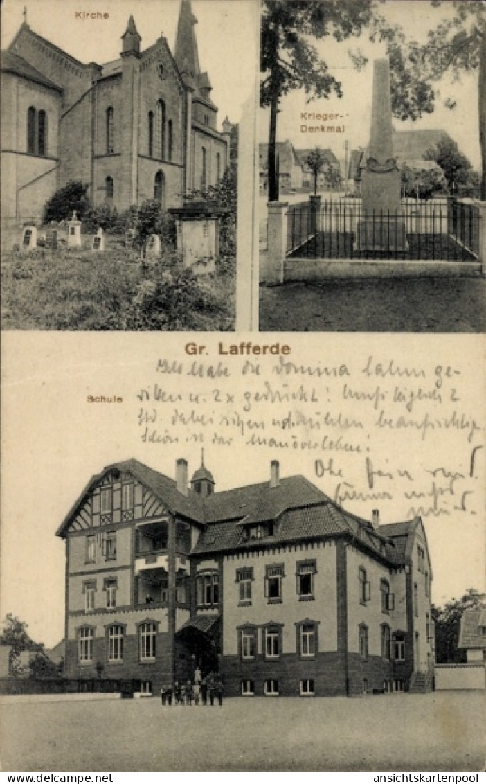 CPA Groß Lafferde Ilsede in Niedersachsen, Schule, Kirche, Kriegerdenkmal