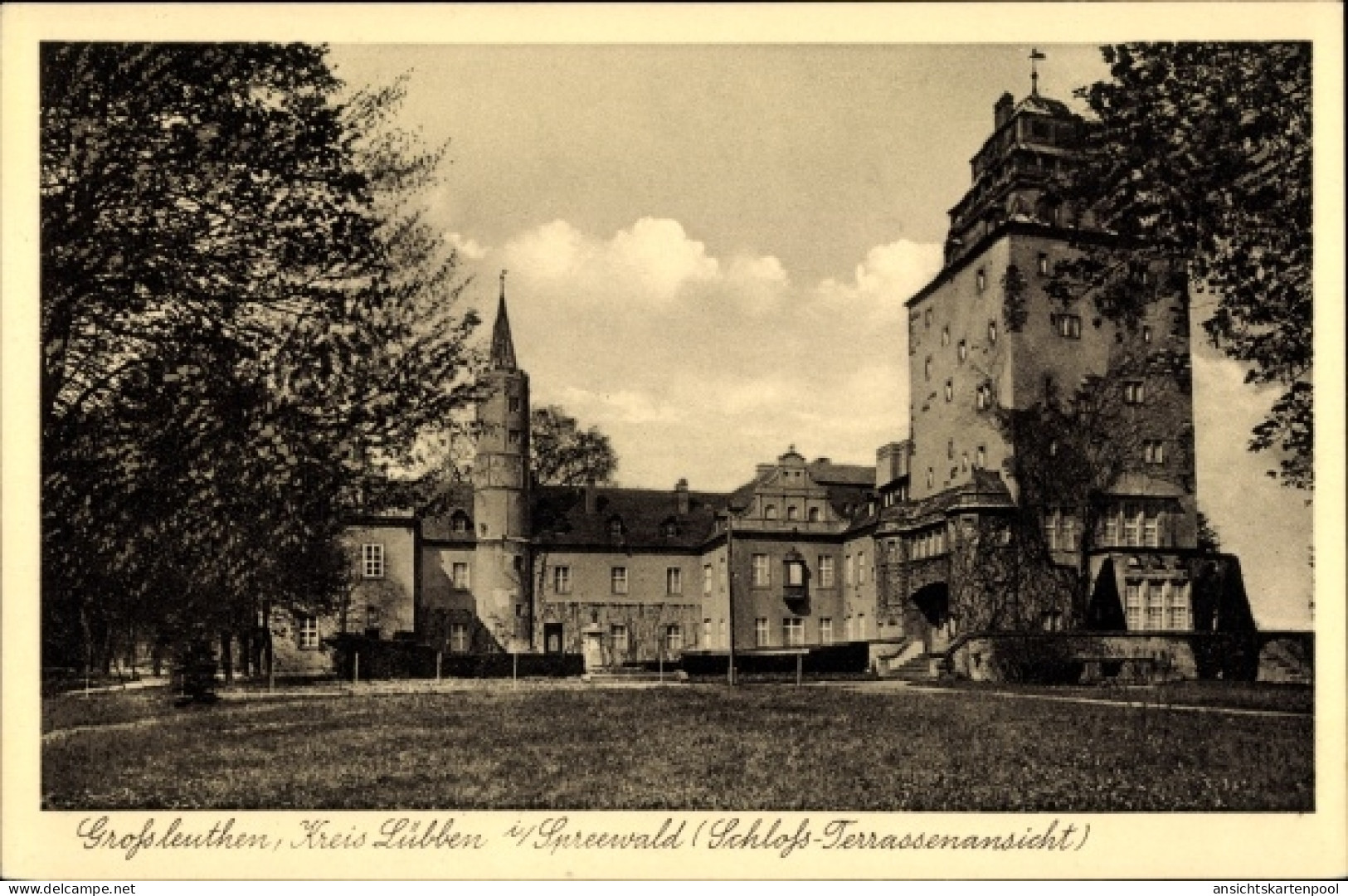 CPA Groß Leuthen Märkische Heide, Schloss, Terrassenpartie