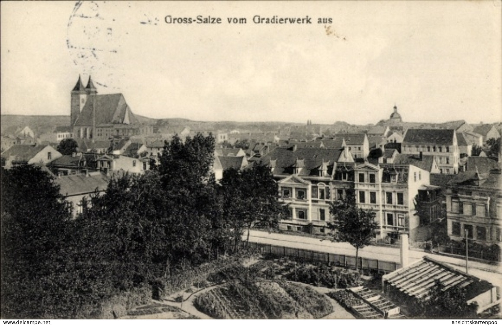 CPA Groß Salze Salzelmen Schönebeck an der Elbe, Gesamtansicht, Blick vom Gradierwerk