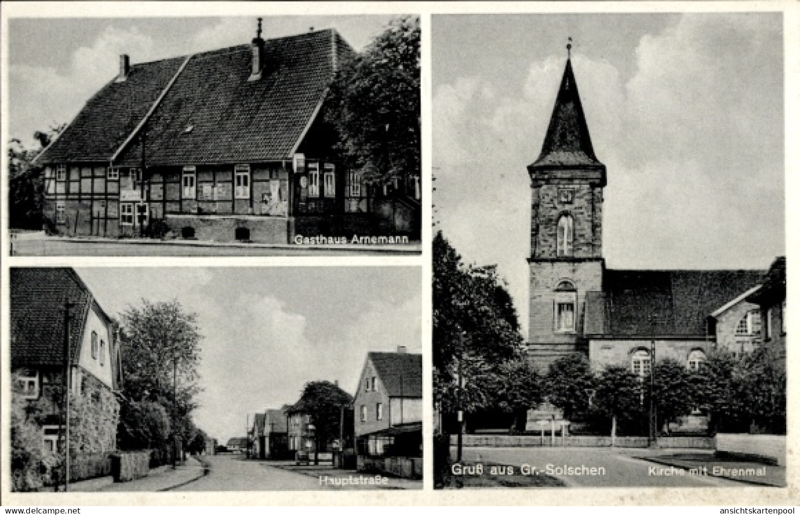 CPA Groß Solschen Ilsede in Niedersachsen, Kirche, Ehrenmal, Gasthaus Arnemann, Hauptstraße
