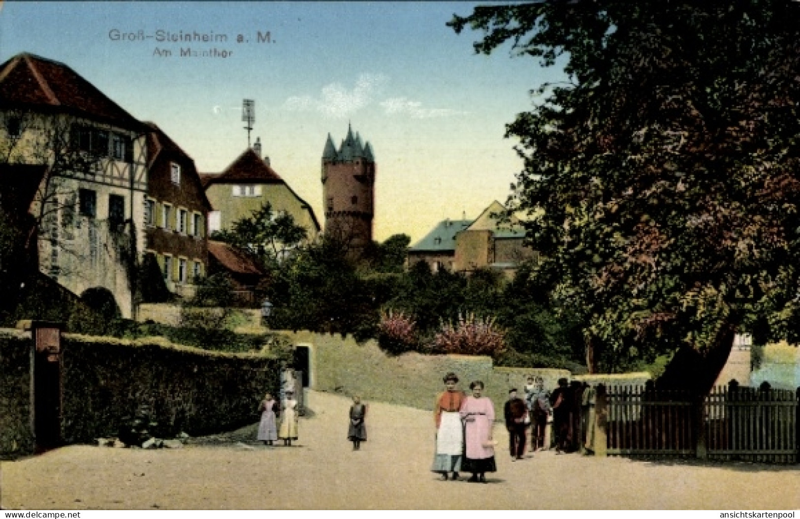 CPA Groß Steinheim Hanau im Main Kinzig Kreis Hessen, Maintor, Anwohner, Turm