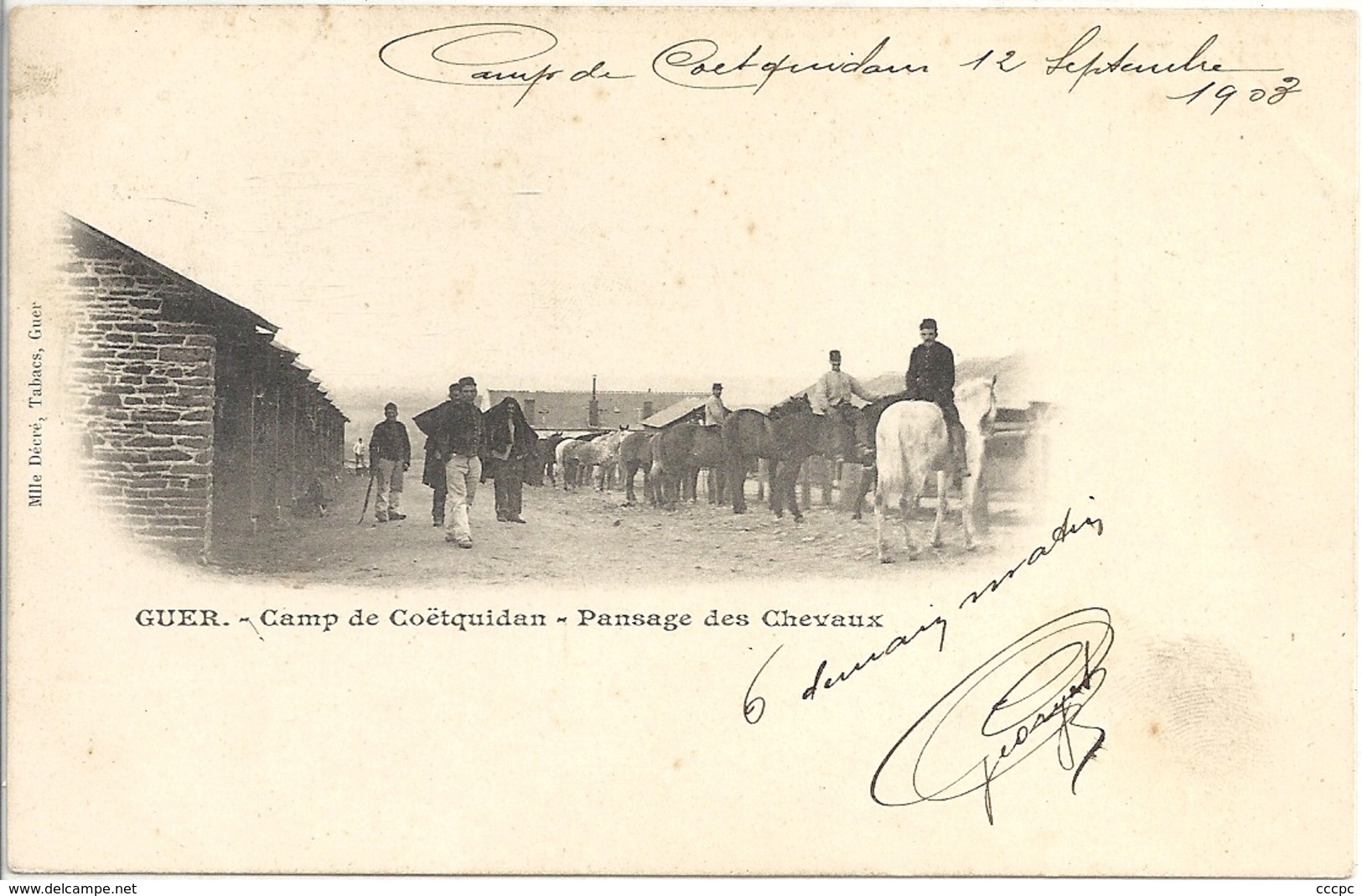 CPA Guer Camp de Coetquidam Pansage des Chevaux