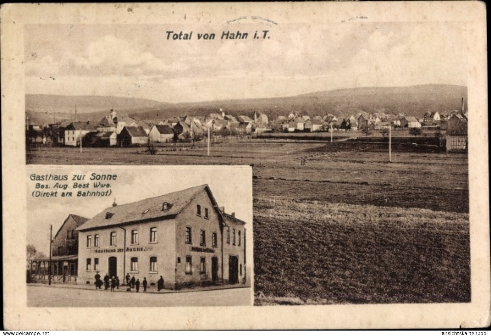 CPA Hahn Taunusstein Hessen, Gasthaus zur Sonne, Blick auf den Ort