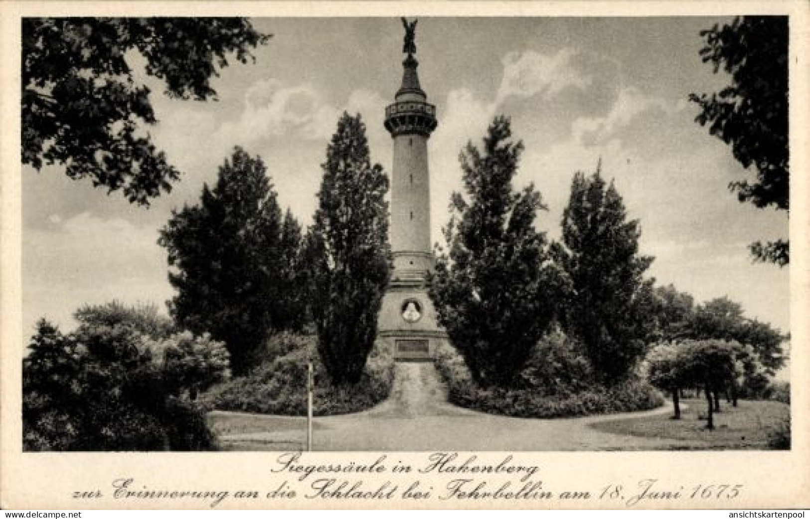 CPA Hakenberg Fehrbellin in Brandenburg, Fegessäule, Erinnerung an die Schlacht bei Fehrbellin, 1