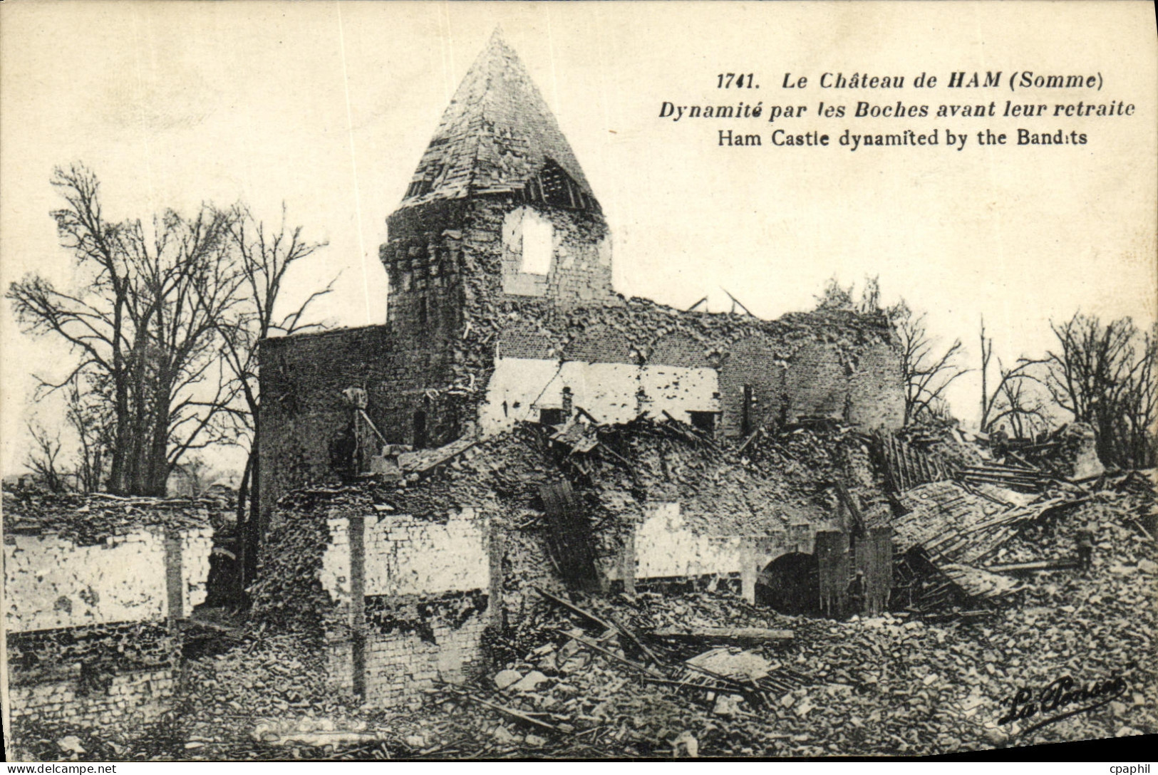 CPA Ham Le Chateau Dynamite par les boches Militaria