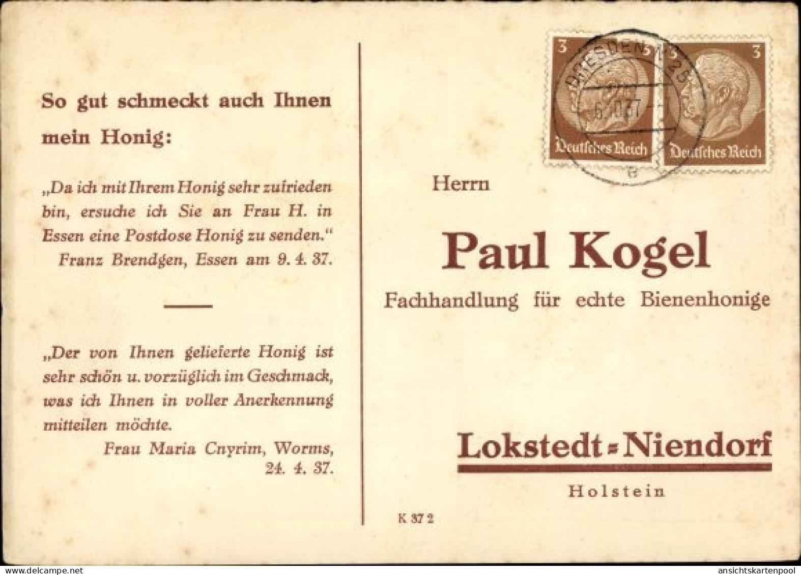 CPA Hamburg Eimsbüttel Lokstedt Niendorf, Fachhandlung für echte Bienenhonige Paul Kogel
