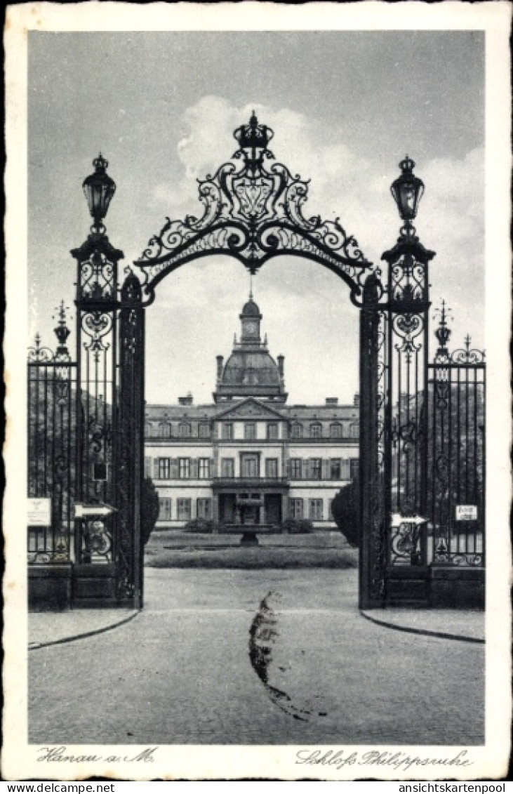 CPA Hanau Main Kinzig Kreis, Blick durch das Eisentor auf Schloß Phillipsruhe