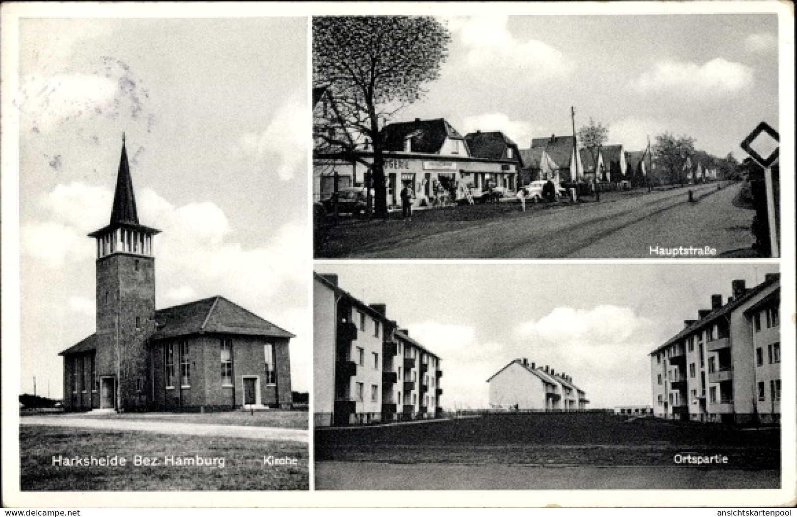CPA Harksheide Norderstedt Schleswig Holstein, Kirche, Hauptstraße, Wohnsiedlung