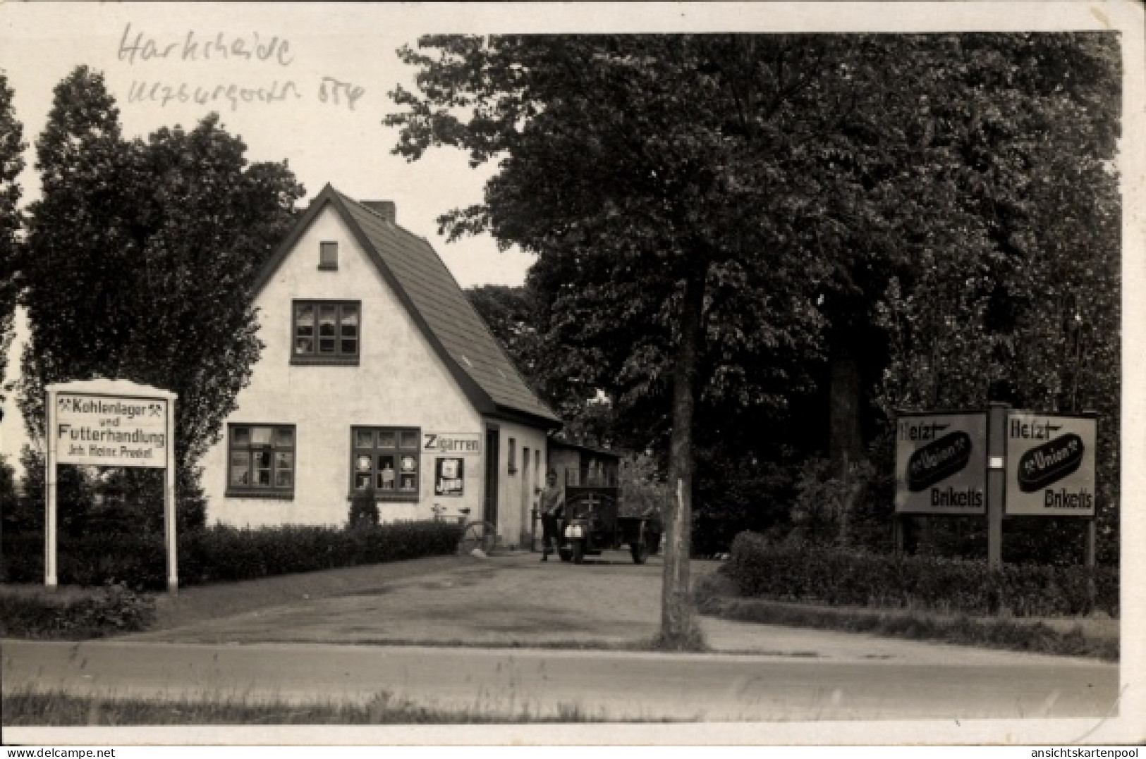 CPA Harksheide Norderstedt Schleswig-Holstein, Kohlenlager, Futterhandlung, Zigaretten, Briketts,