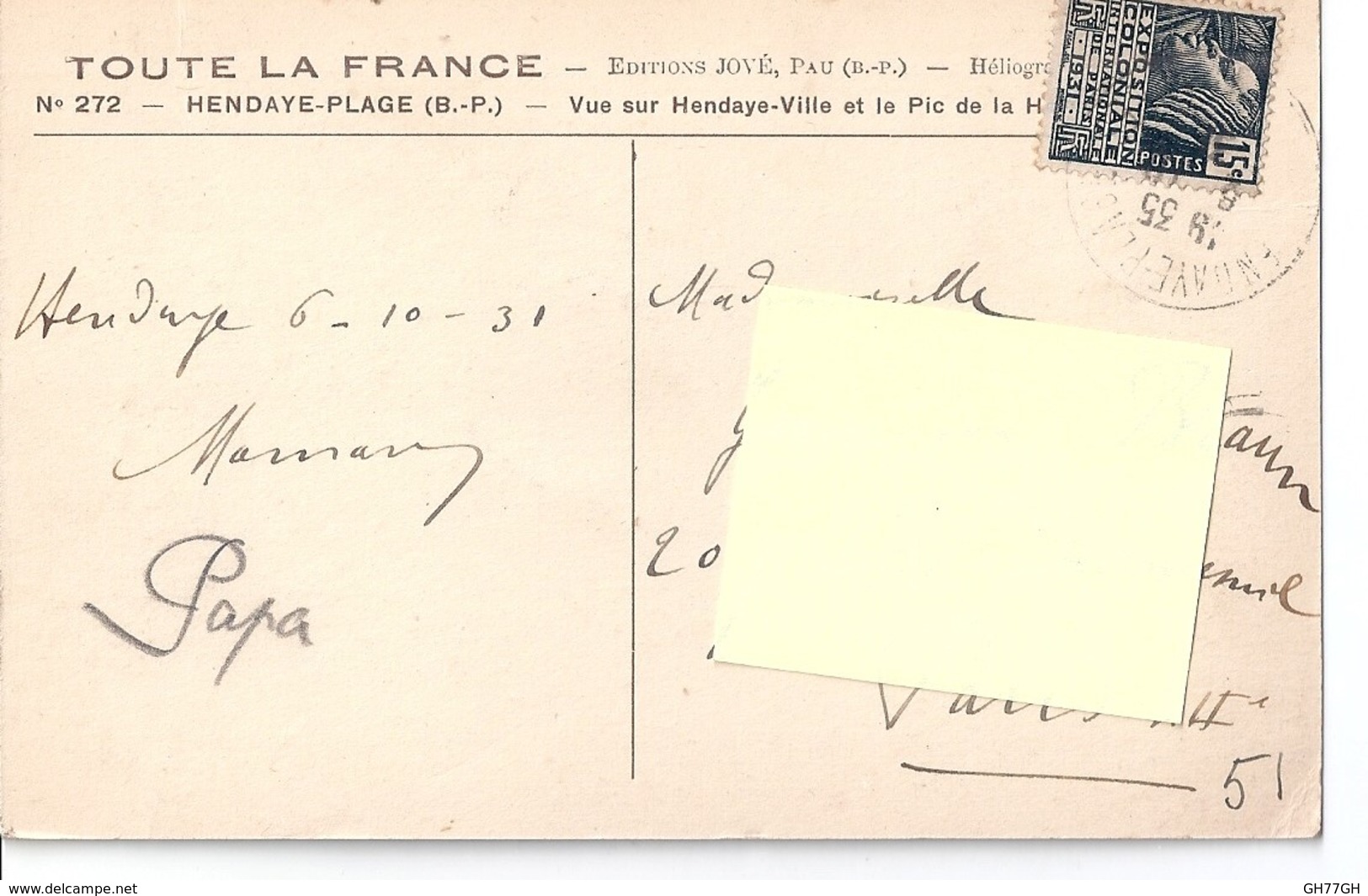 CPA HENDAYE -timbrée