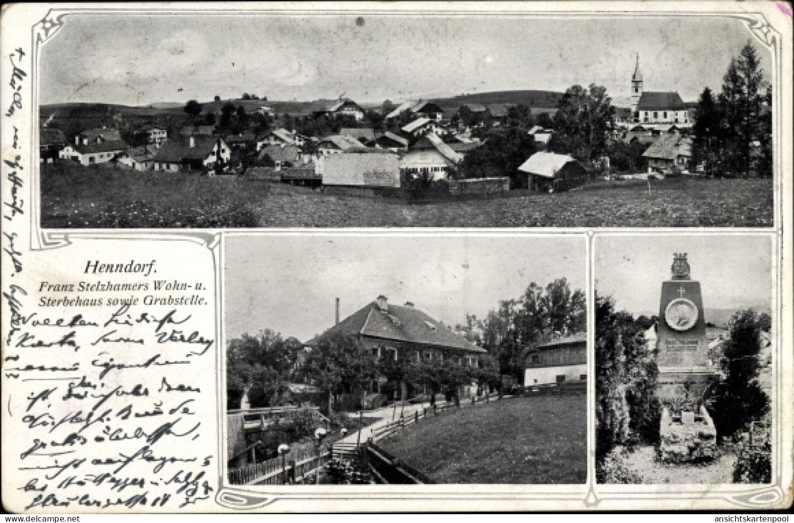 CPA Henndorf am Wallersee Salzburg, Panorama, Wohnhaus und Grab Franz Stelzhamer