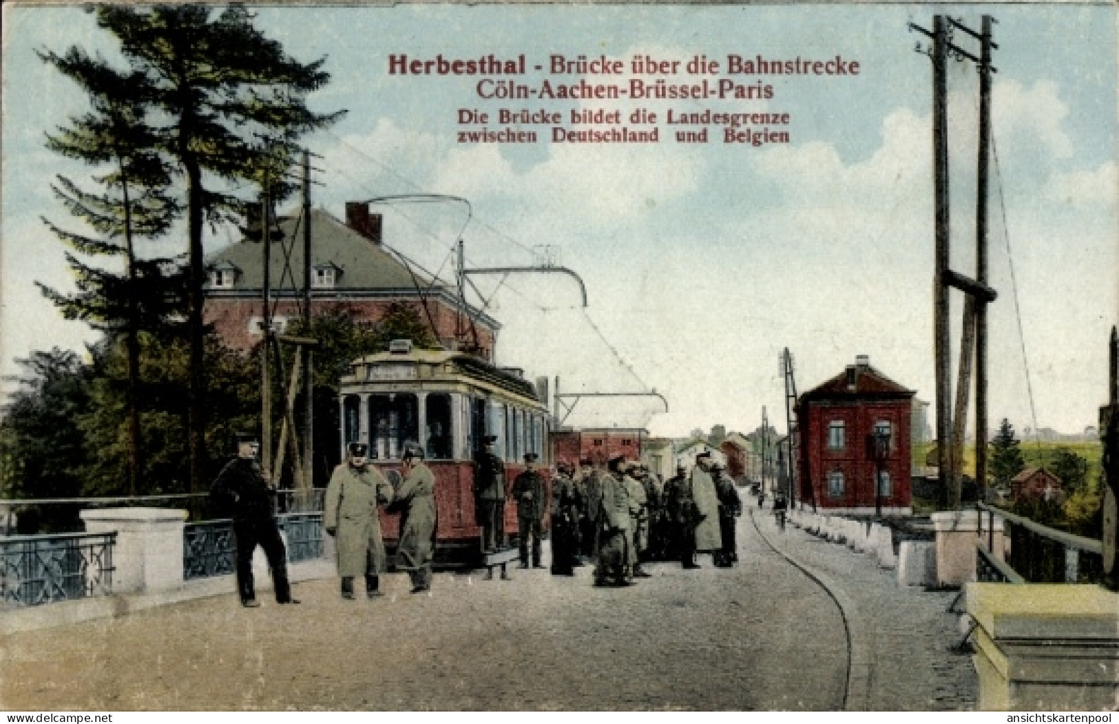 CPA Herbesthal Lontzen Wallonien Lüttich, Brücke, Bahnstrecke, Kölner Bahn, Grenze Deutschland...