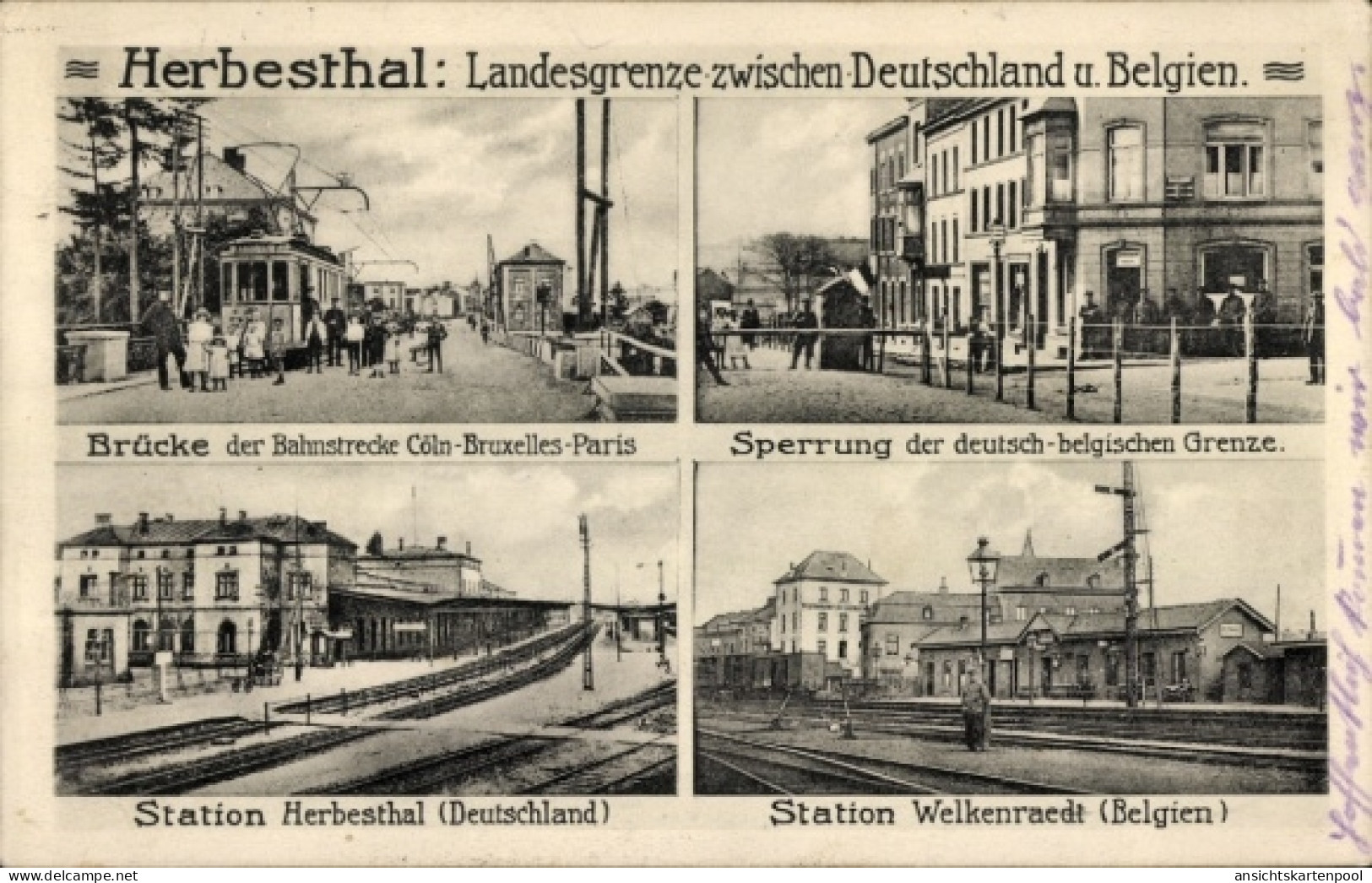 CPA Herbesthal Lontzen Wallonien Lüttich, Brücke, Station Welkenraedt, Sperrung, Grenze