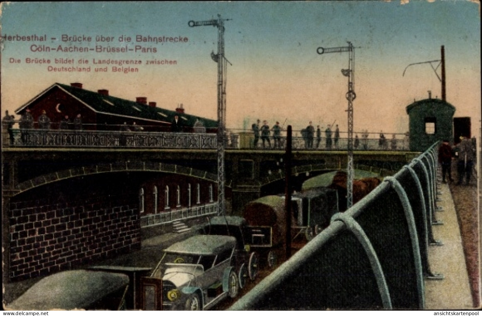 CPA Herbesthal Lontzen Wallonien Lüttich, Brücke über die Bahnstrecke, Cöln-Aachen-Brüssel-Paris,