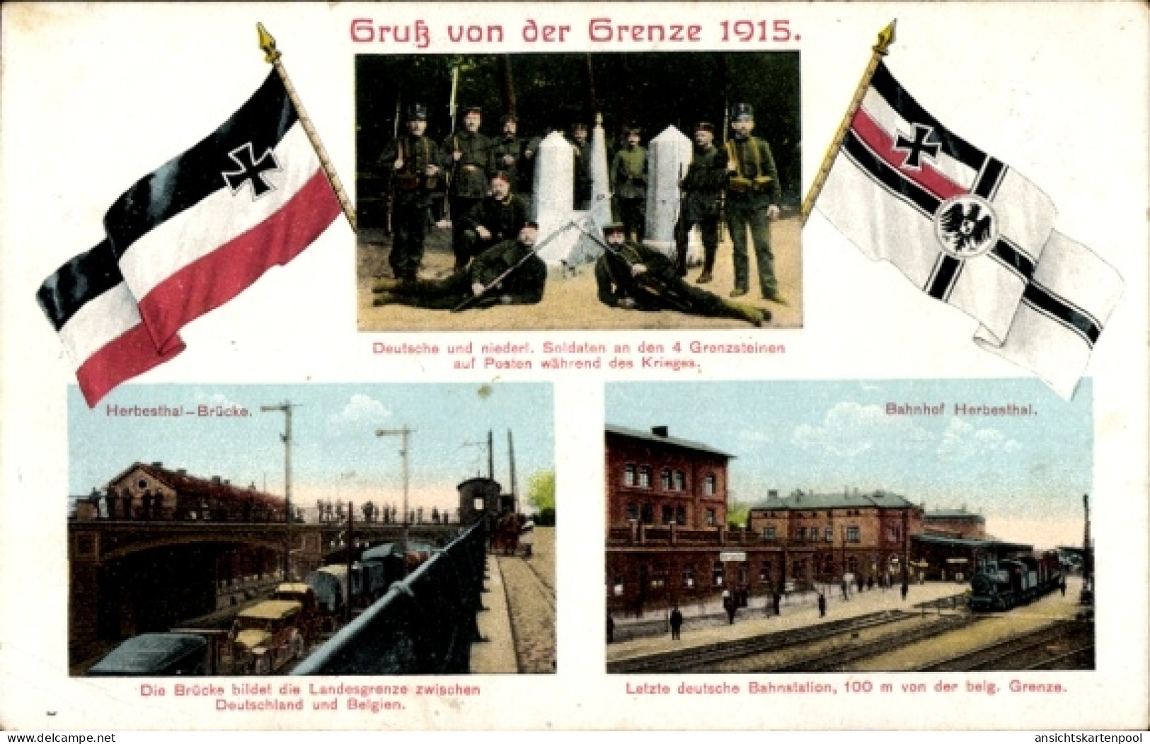 CPA Herbesthal Lontzen Wallonien Lüttich, Deutsch belgische Grenze 1915, Bahnhof, Herbesthal Brücke