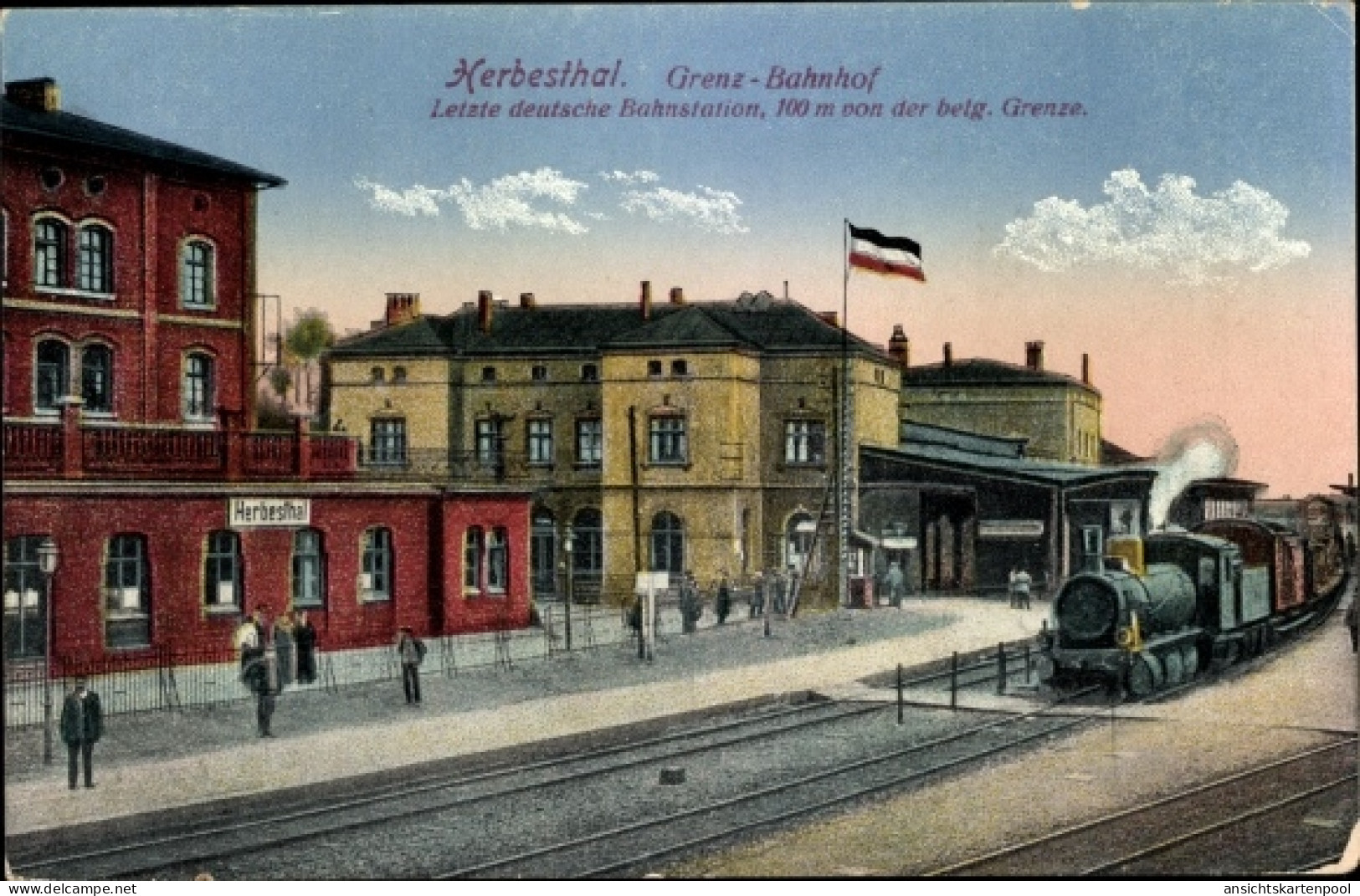 CPA Herbesthal Lontzen Wallonien Lüttich, Grewnzbahnhof, Lok