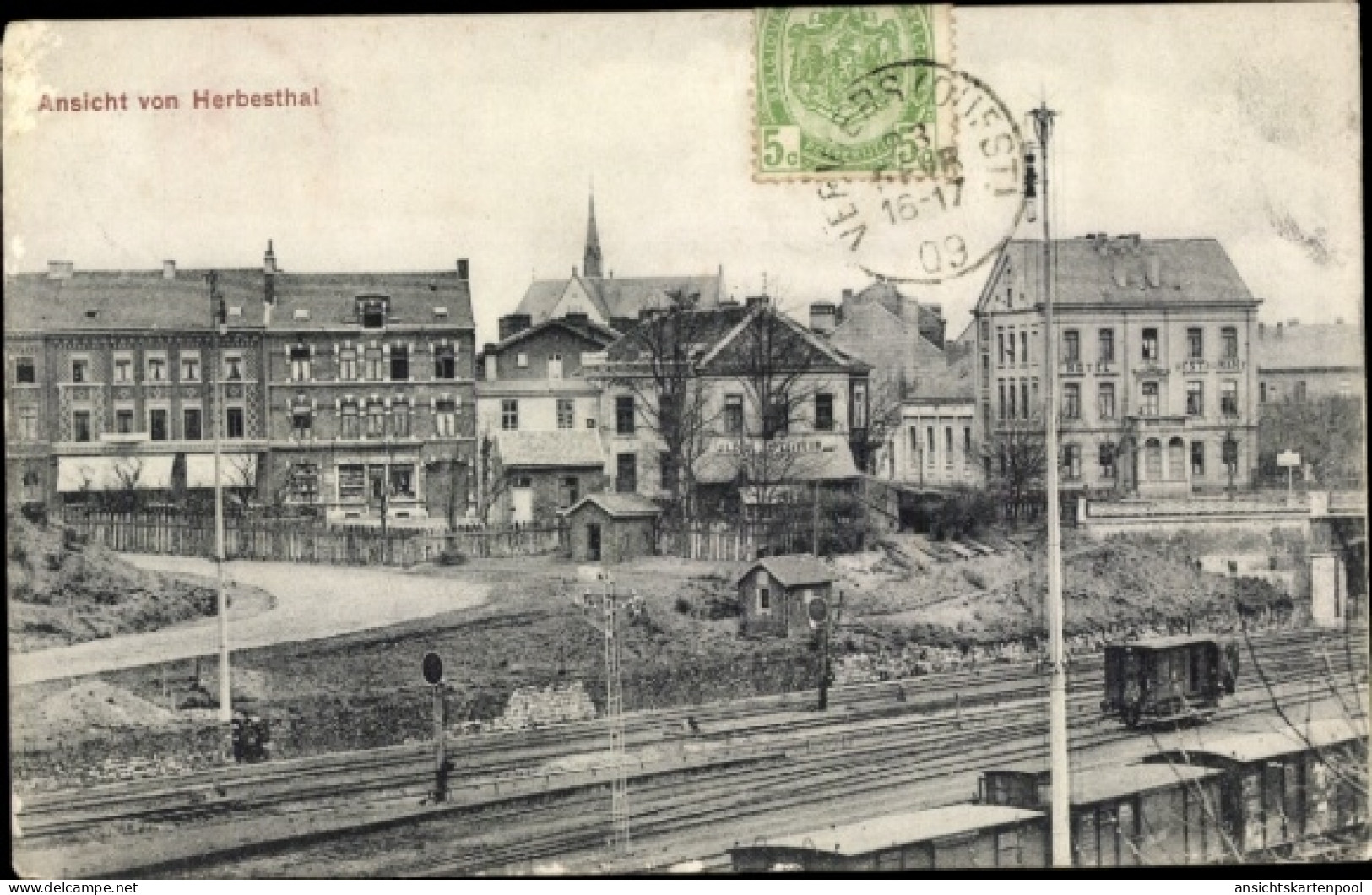 CPA Herbesthal Lontzen Wallonien Lüttich, Teilansicht, Bahnstrecke