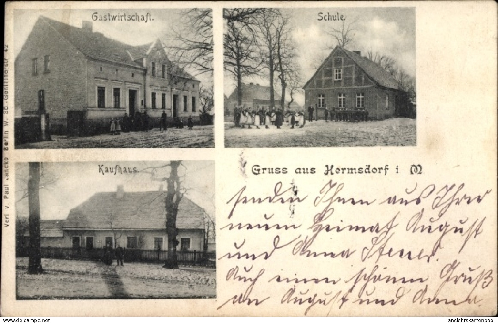 CPA Hermsdorf Münchehofe in Brandenburg, Gastwirtschaft, Schule, Kaufhaus
