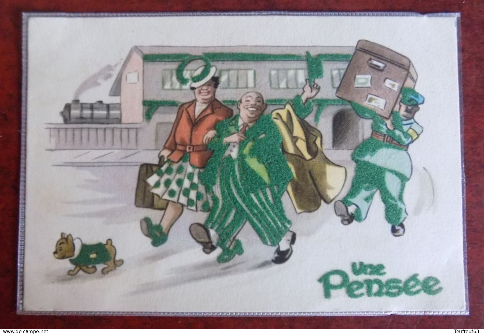 Cpa Herve : une pensée - relief feutrine