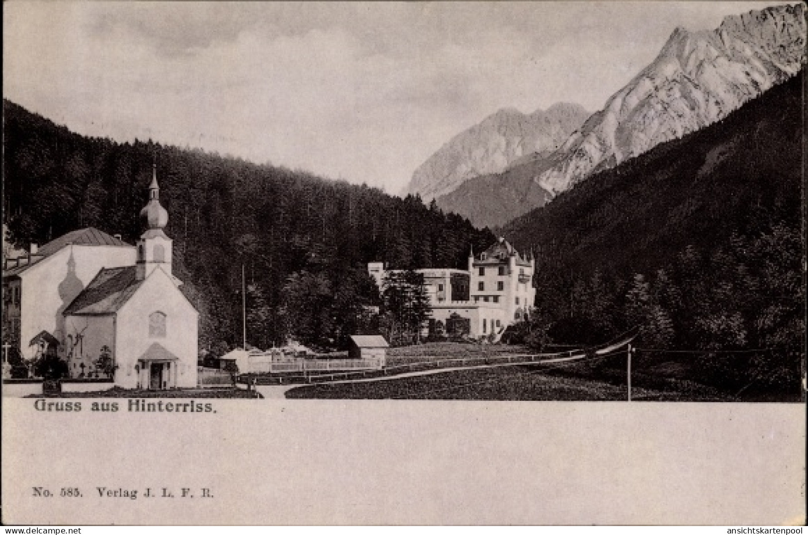 CPA Hinterriß Vomp in Tirol, Blick auf den Ort, Kirche, Berge