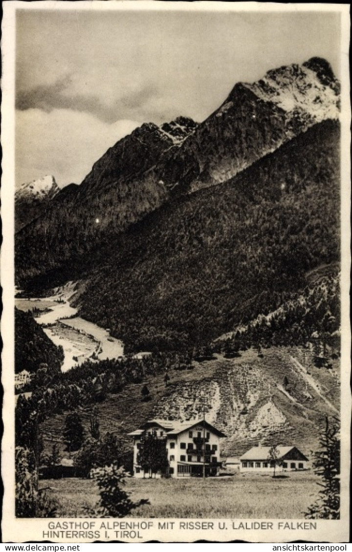 CPA Hinterriß Vomp in Tirol, Blick zum Gasthof Alpenhof mit Risser und Lalider Falken