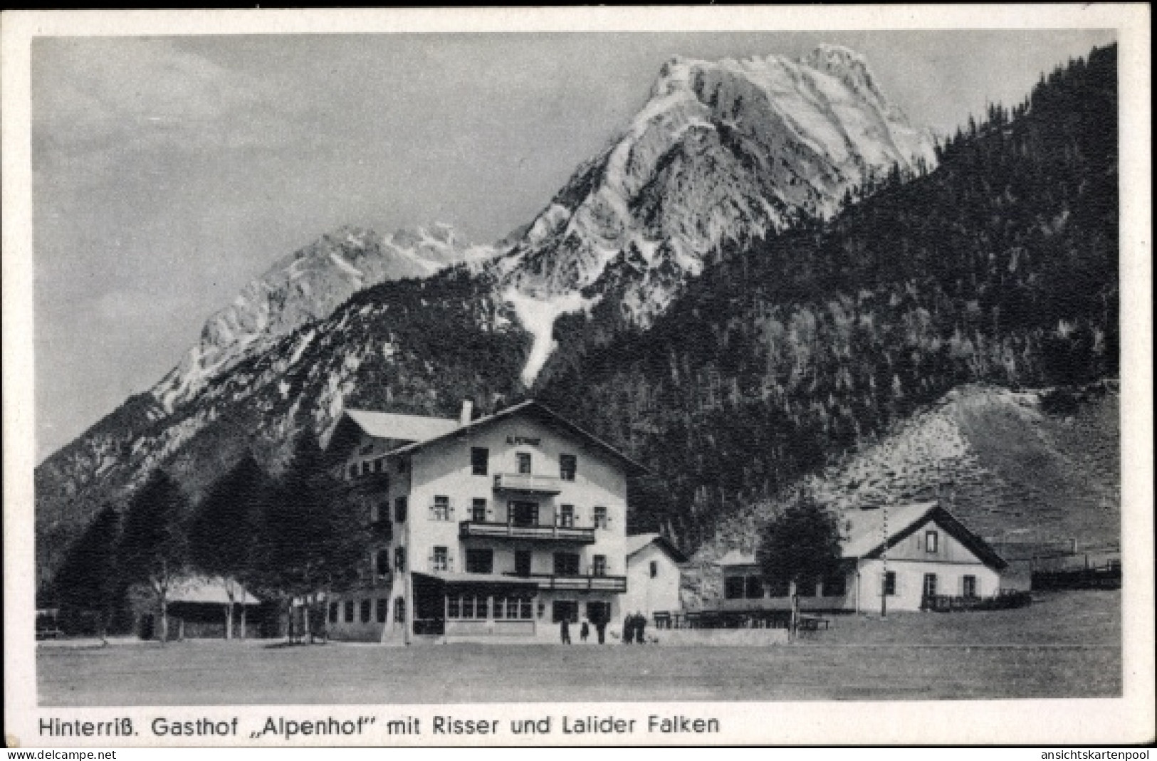CPA Hinterriß Vomp in Tirol, Gasthof Alpenhof mit Risser und Lalider Falken