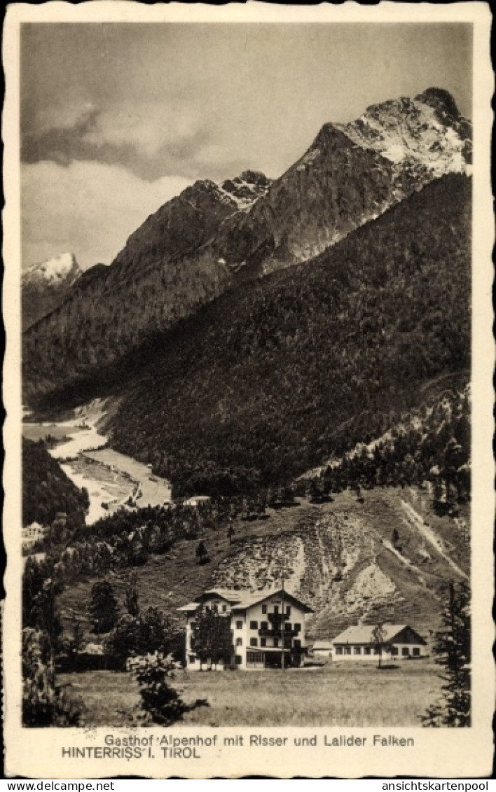 CPA Hinterriß Vomp in Tirol, Gasthof Alpenhof mit Risser und Lalider Falken