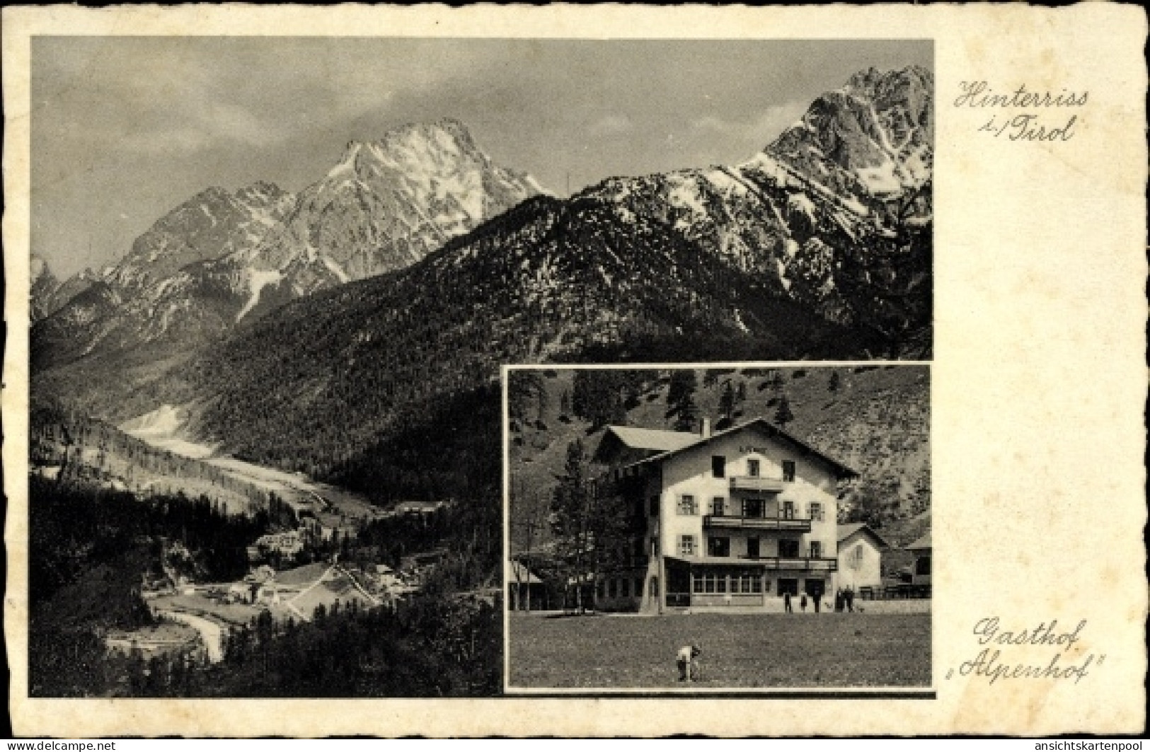 CPA Hinterriß Vomp in Tirol, Totalansicht vom Ort, Gasthof Alpenhof