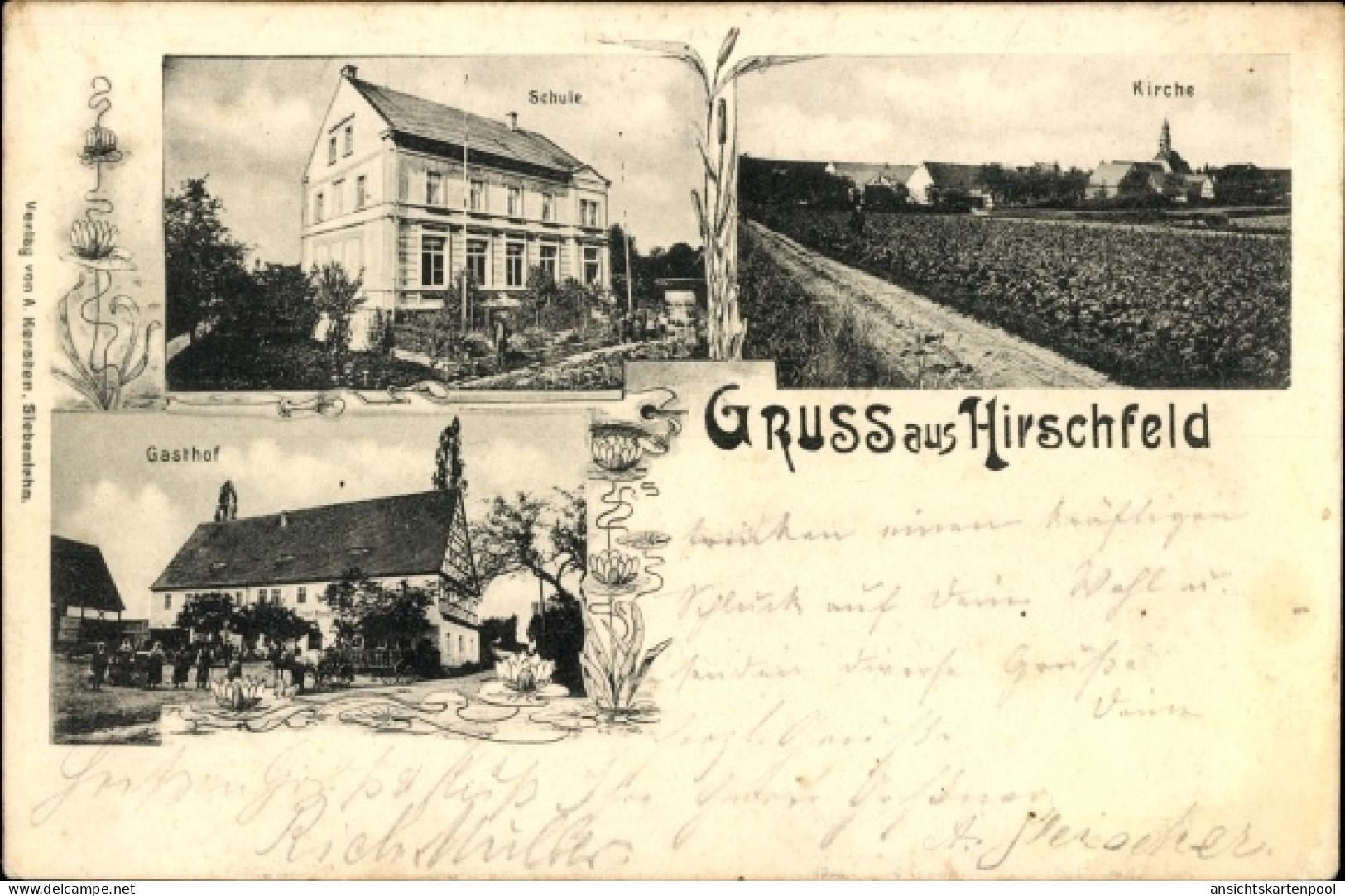 CPA Hirschfeld Reinsberg Sachsen, Gasthof, Schule, Kirche