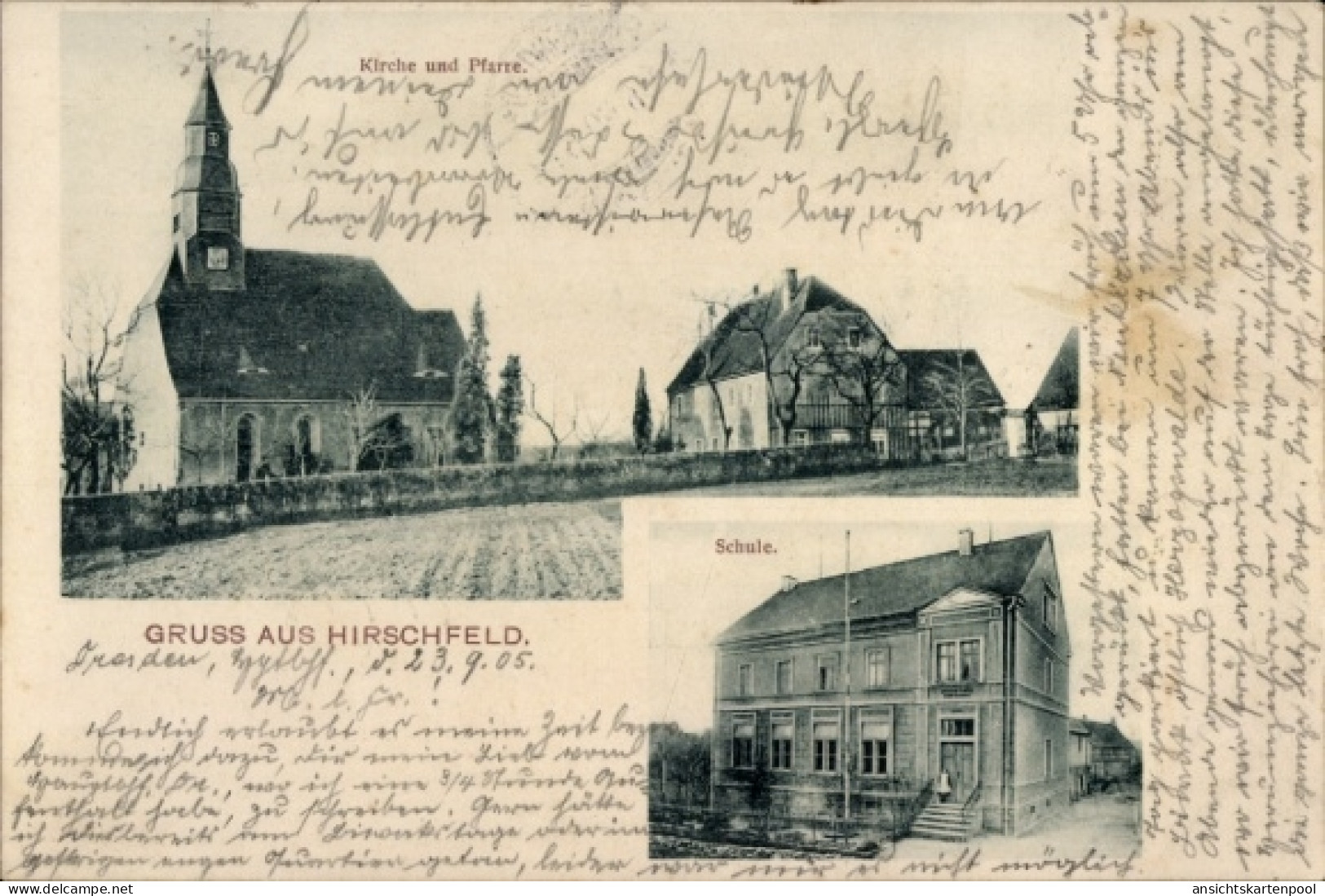 CPA Hirschfeld Reinsberg Sachsen, Kirche, Pfarre, Schule