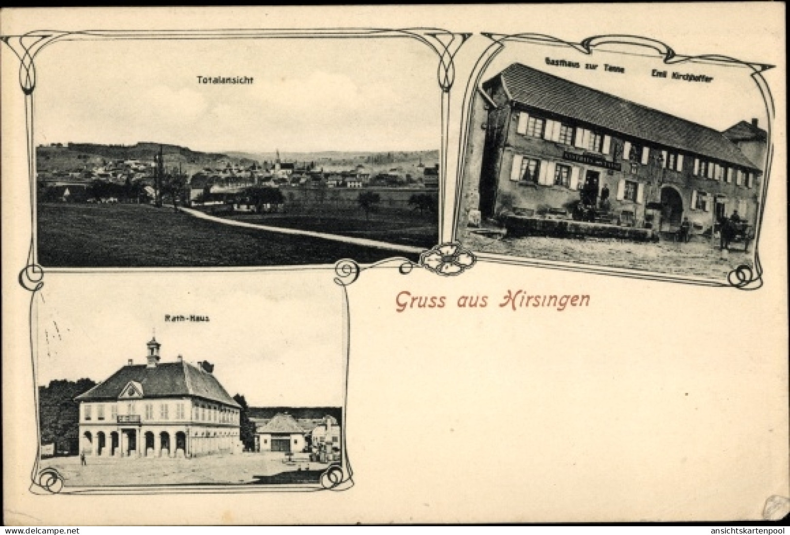 CPA Hirsingue Hirsingen Elsass Haut Rhin, Rathaus, Gasthaus zur Tanne