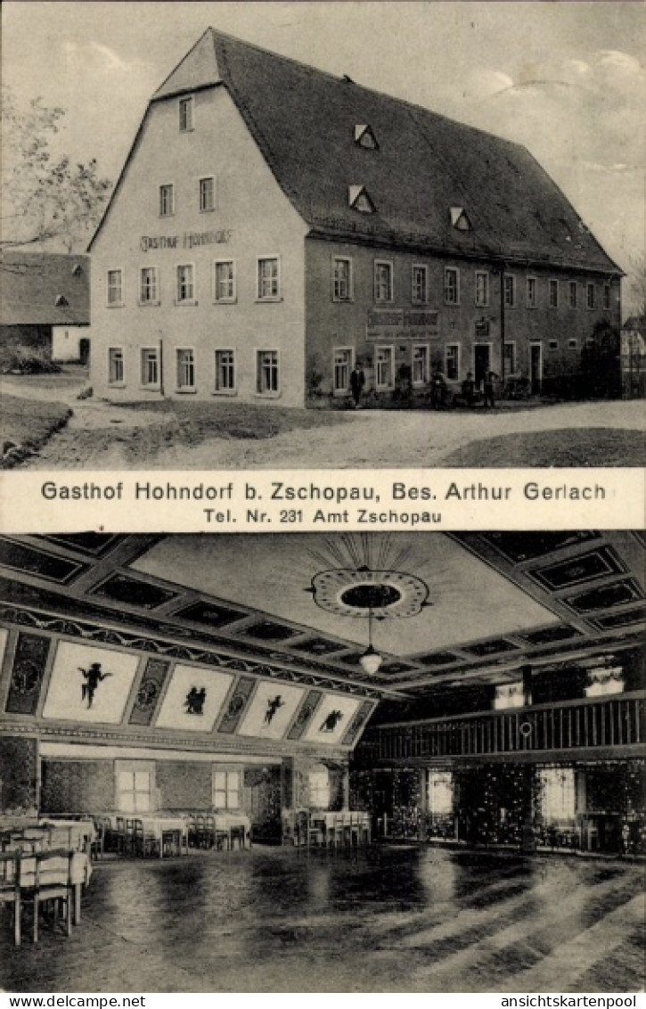 CPA Hohndorf im Erzgebirgsvorland, Gasthof Hohndorf bei Zschopau, Inhaber Arthur Gerlach, Gasthof-