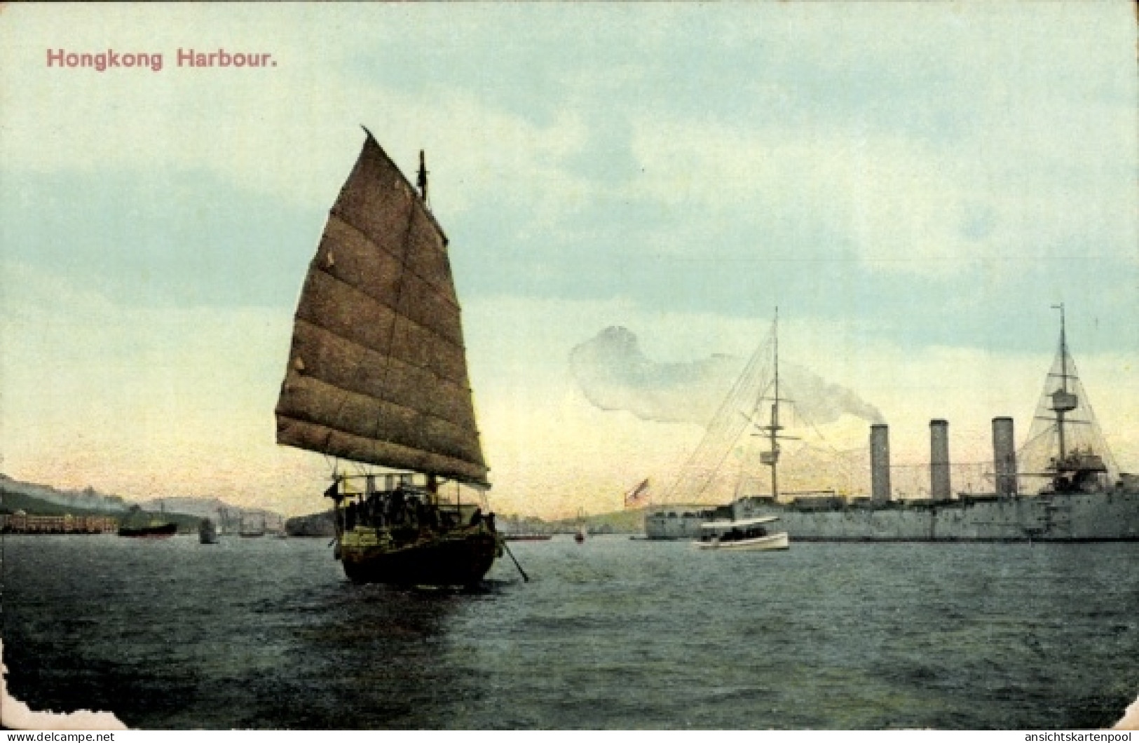 CPA Hongkong China, Hongkong Harbour, Segelschiff, Dampfschiff, Hafen